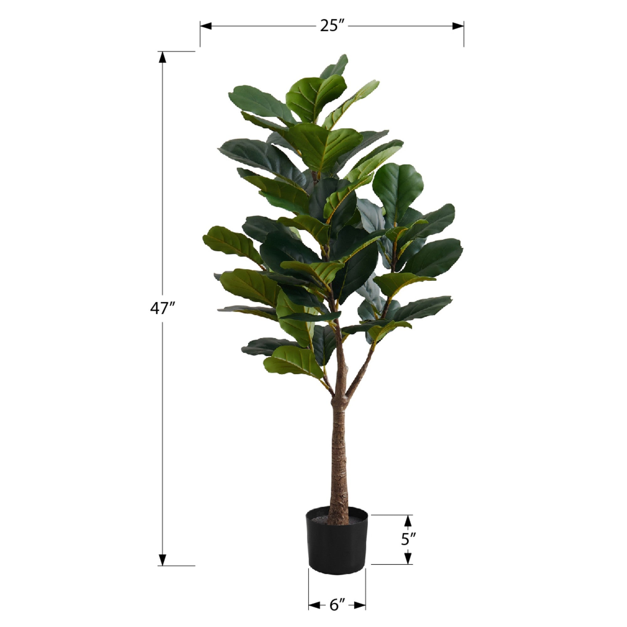 Artificial fiddle leaf fig tree, 47-inch tall indoor plant by Monarch Specialties, with lush green leaves and realistic foliage.