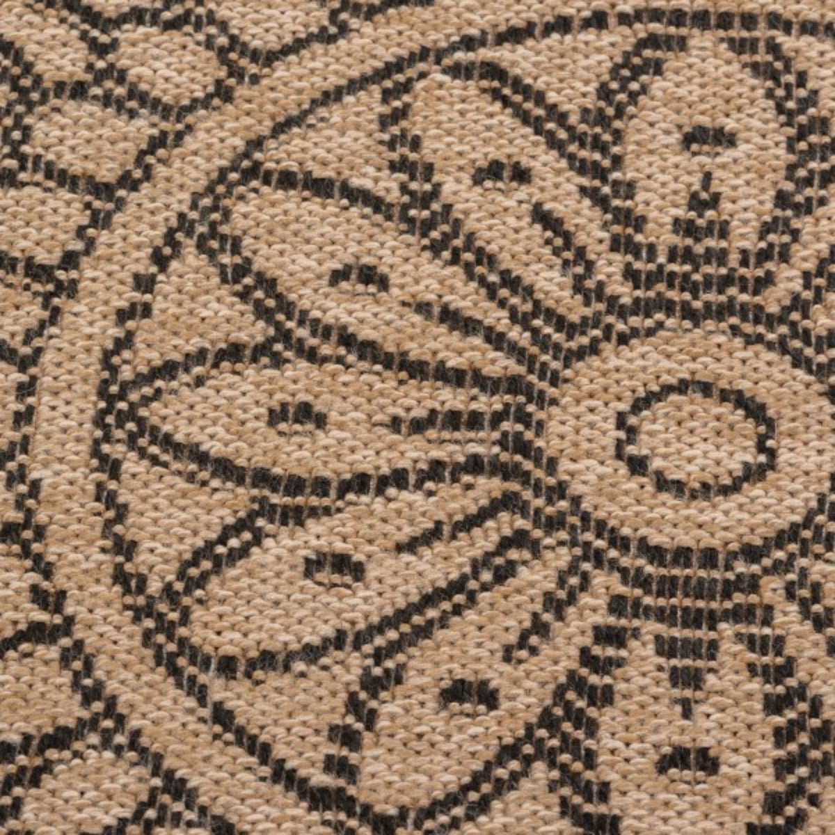 Avanos Indoor Outdoor Round Rug Black Pattern.