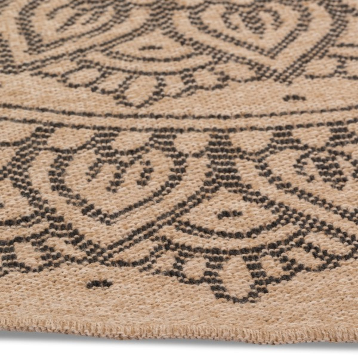 Avanos Indoor Outdoor Round Rug Black Pattern.