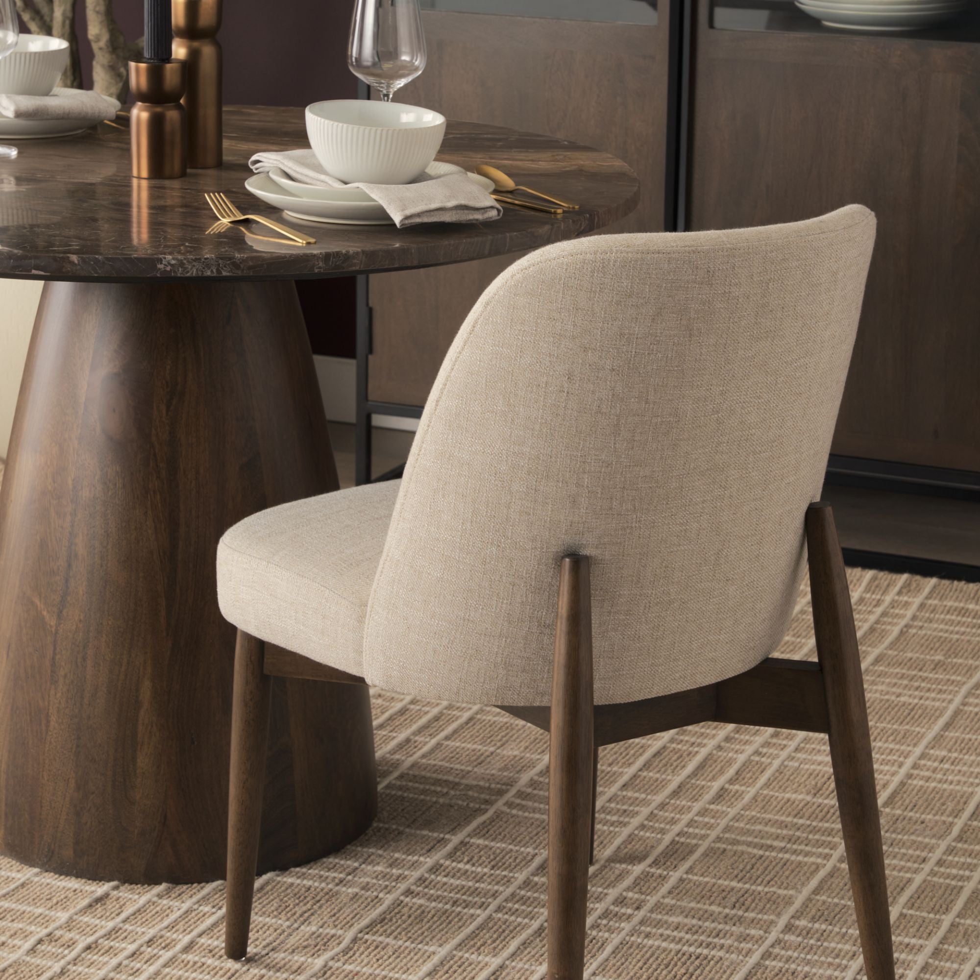 Mercana Abbie Collectional Curve Back Dining Chair in Oatmeal/Dark Brown | CastleUp Experience Centre Online Furniture