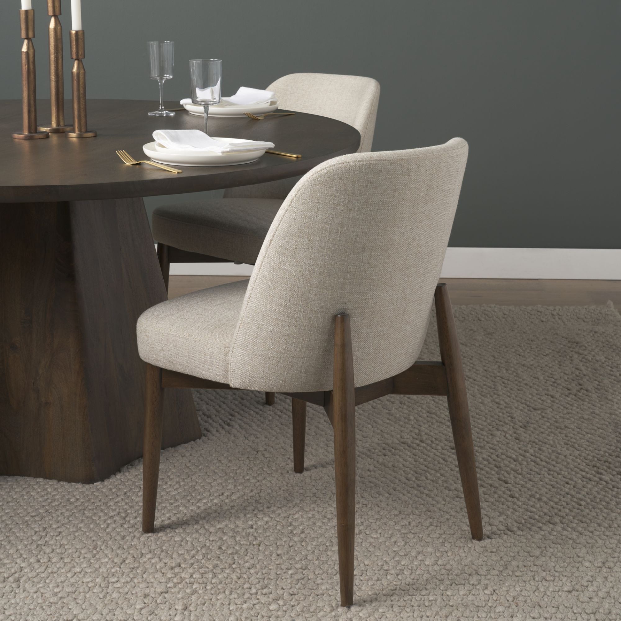 Mercana Abbie Collectional Curve Back Dining Chair in Oatmeal/Dark Brown | CastleUp Experience Centre Online Furniture