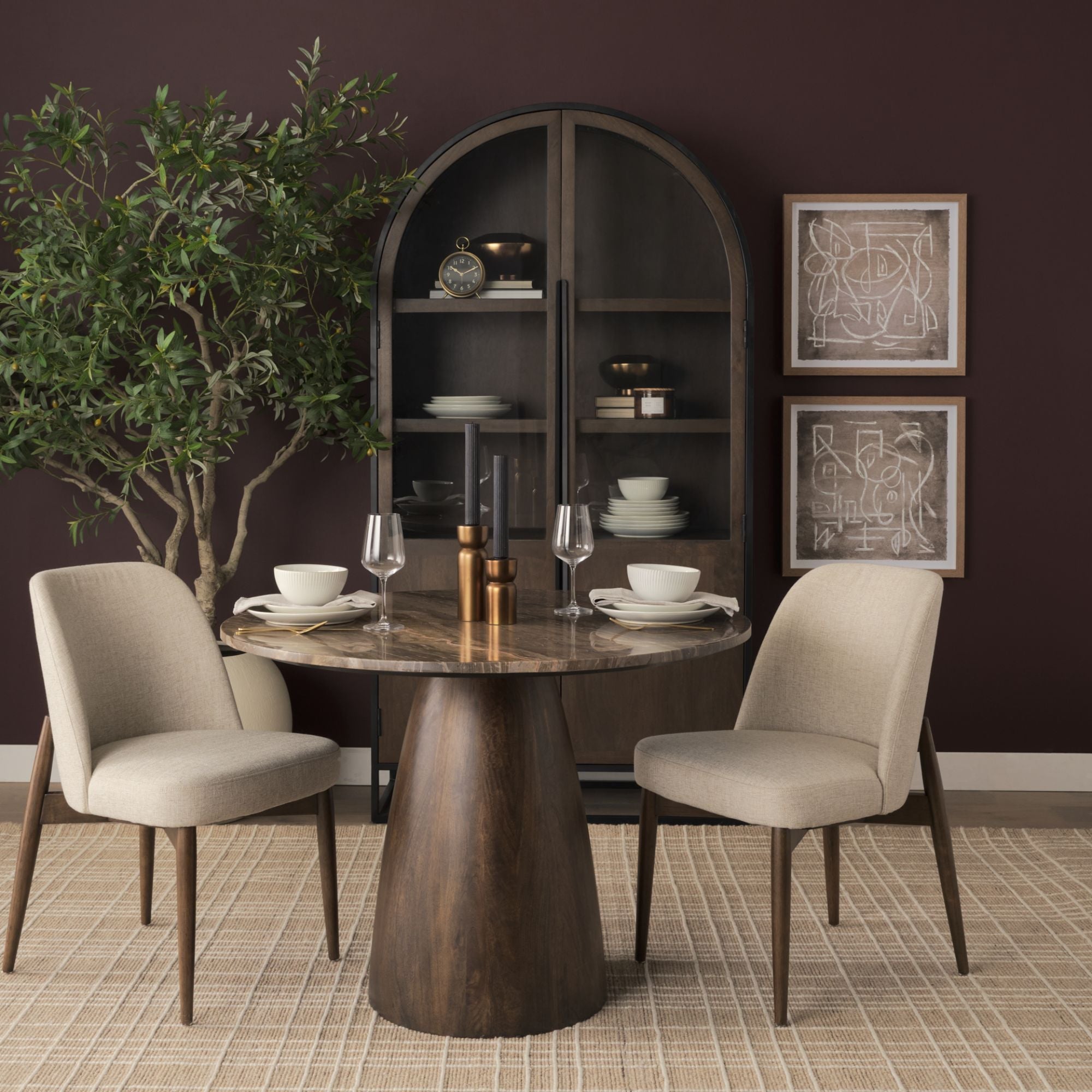 Mercana Abbie Collectional Curve Back Dining Chair in Oatmeal/Dark Brown | CastleUp Experience Centre Online Furniture