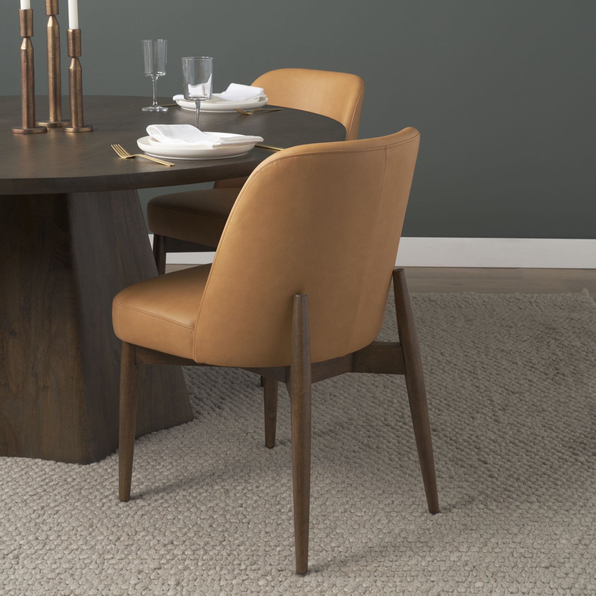 Mercana Abbie Collectional Curve Back Leather Dining Chair in Tan | CastleUp Experience Centre Online Furniture