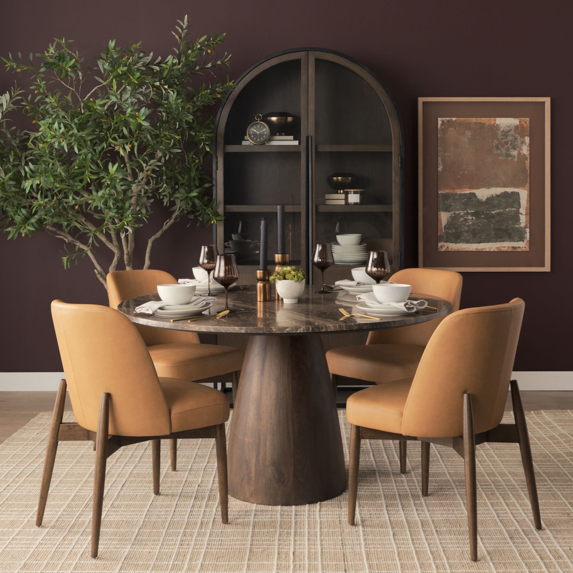 Mercana Abbie Collectional Curve Back Leather Dining Chair in Tan | CastleUp Experience Centre Online Furniture
