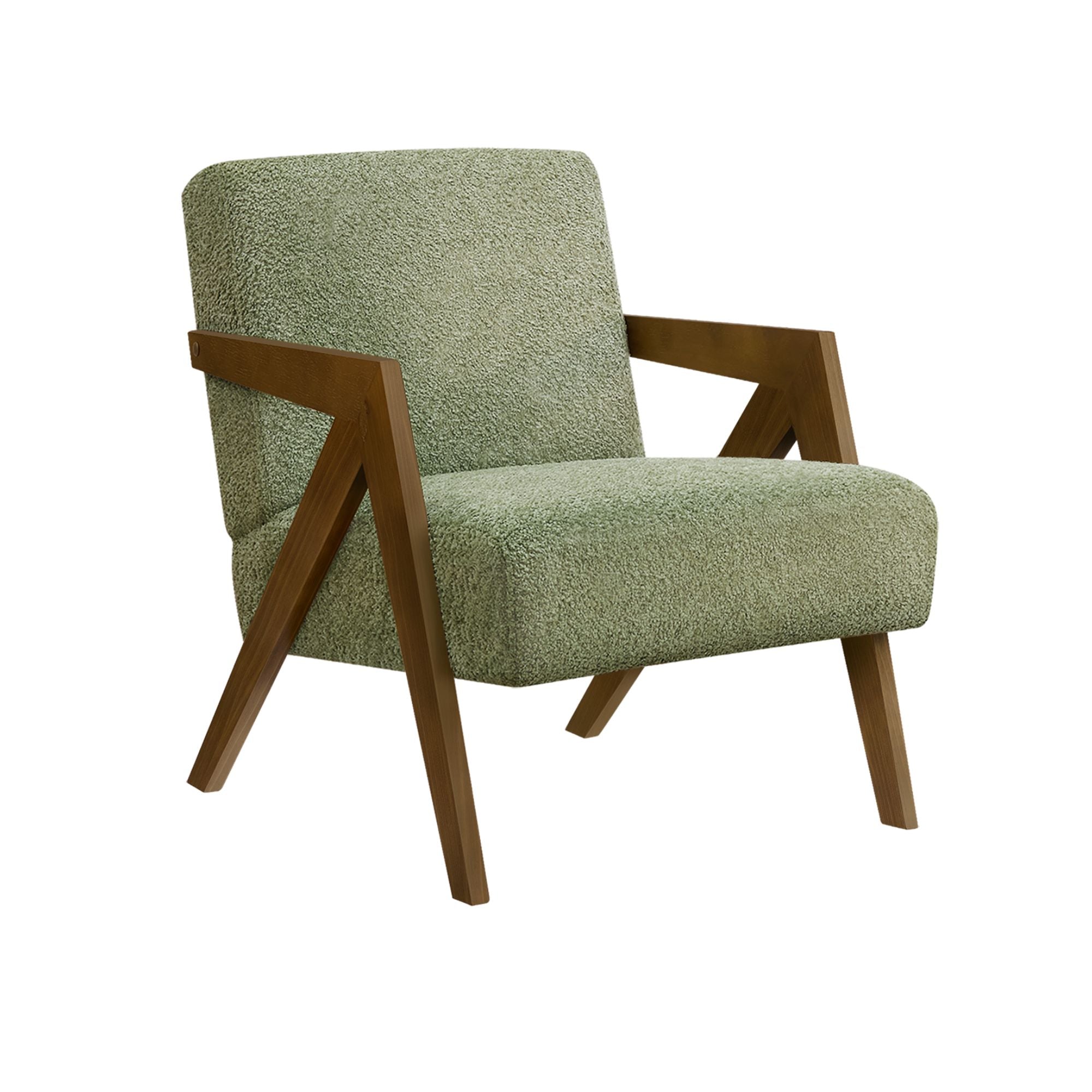 Green fabric accent chair with walnut wood legs, stylish Monarch Specialties accent chair for modern living spaces.