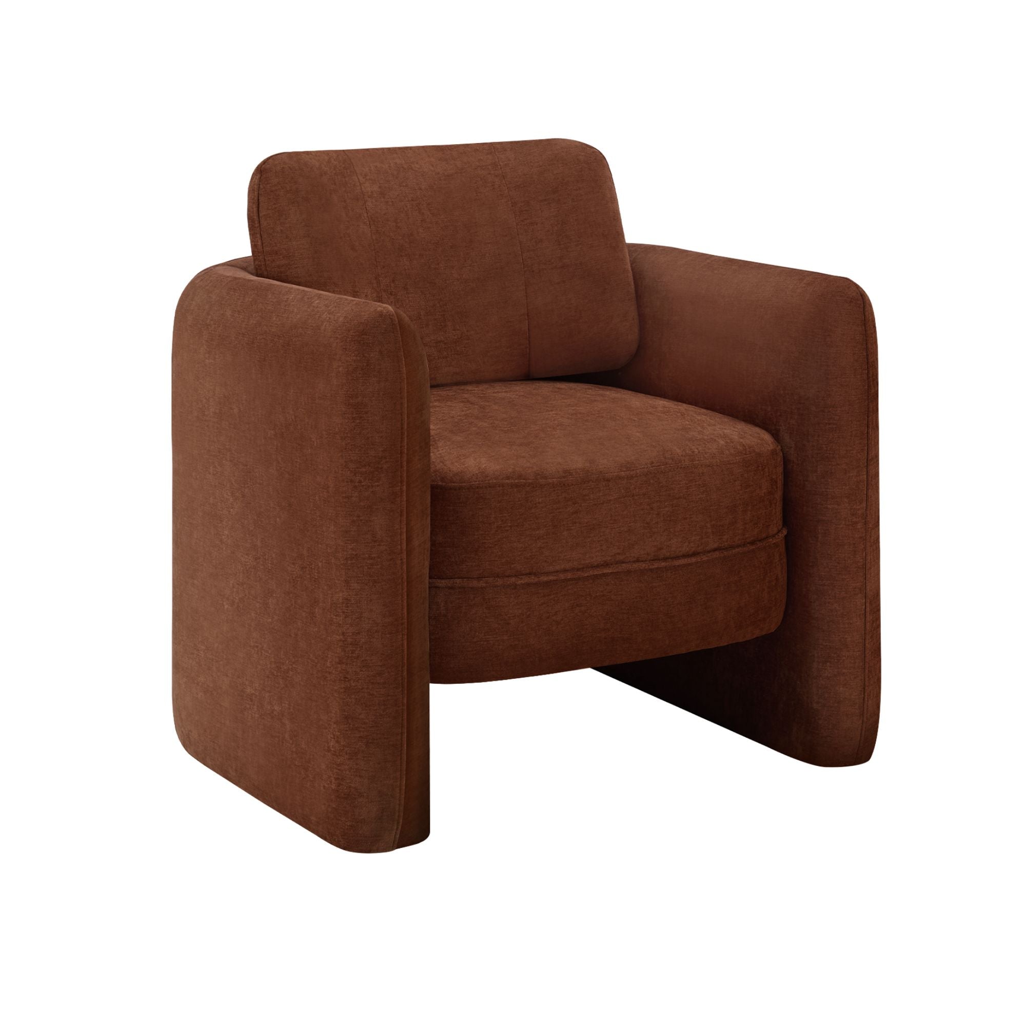 Terracotta fabric accent chair by Monarch Specialties with a modern design, featuring plush cushioning and wooden legs.