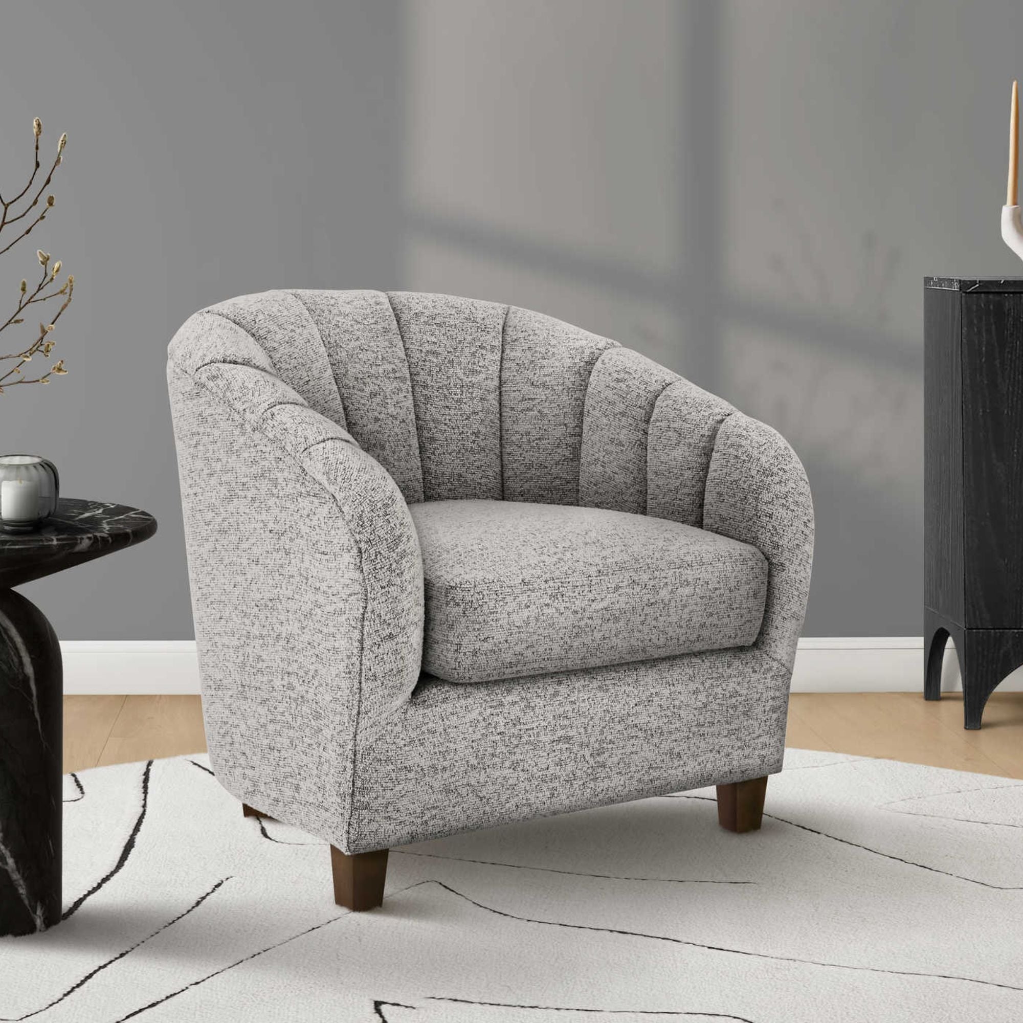 Silver fabric accent chair by Monarch Specialties with a 31-inch height, featuring a modern design and cushioned seat.