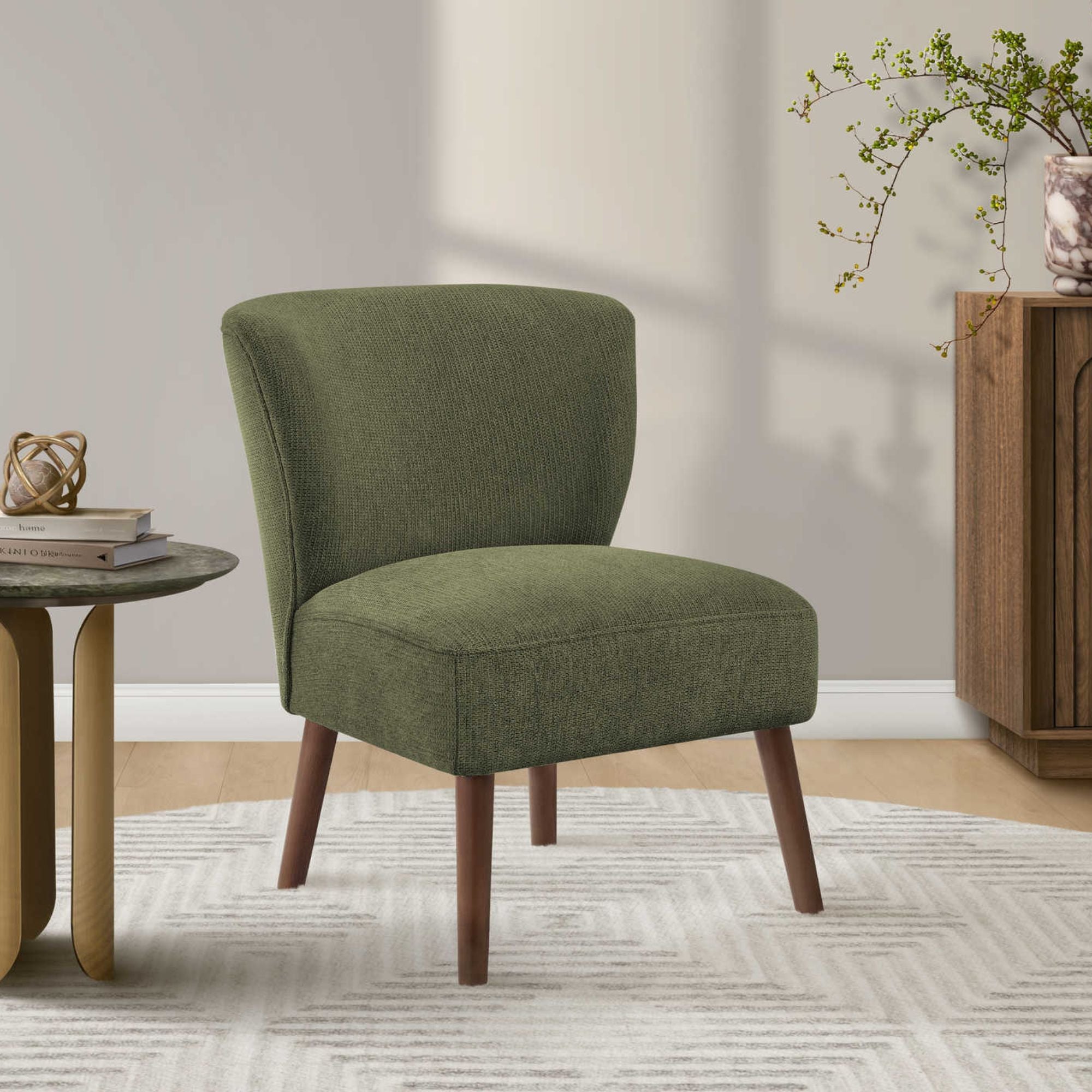 Green fabric accent chair by Monarch Specialties with sleek modern design and cushioned seat for stylish comfort.