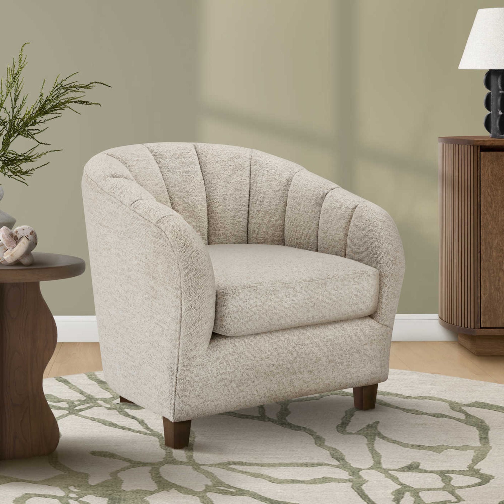 Cream fabric accent chair by Monarch Specialties with 31-inch height, stylish and comfortable for living room decor.