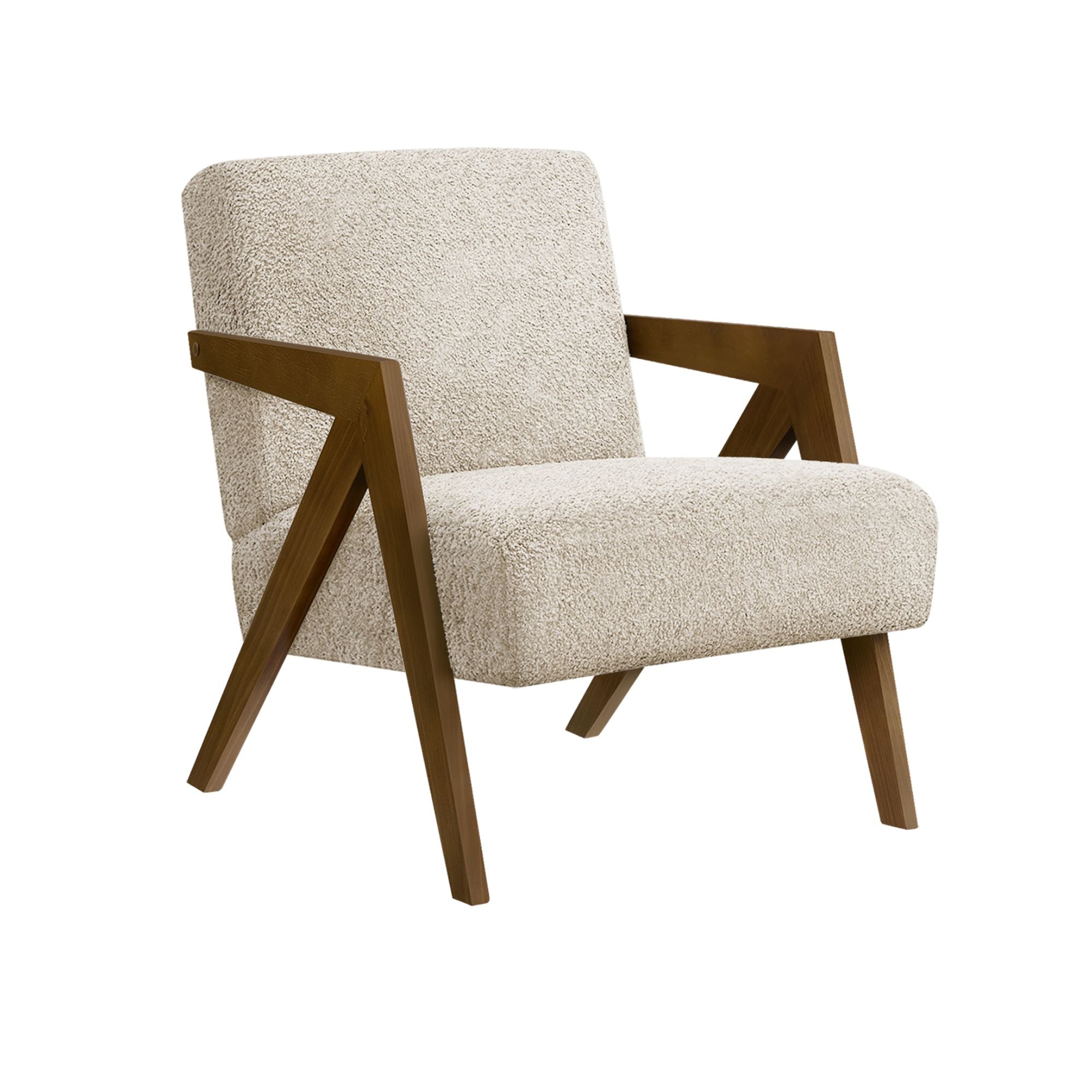 Cream fabric accent chair with walnut wood legs, stylish Monarch Specialties accent chair for modern living spaces.