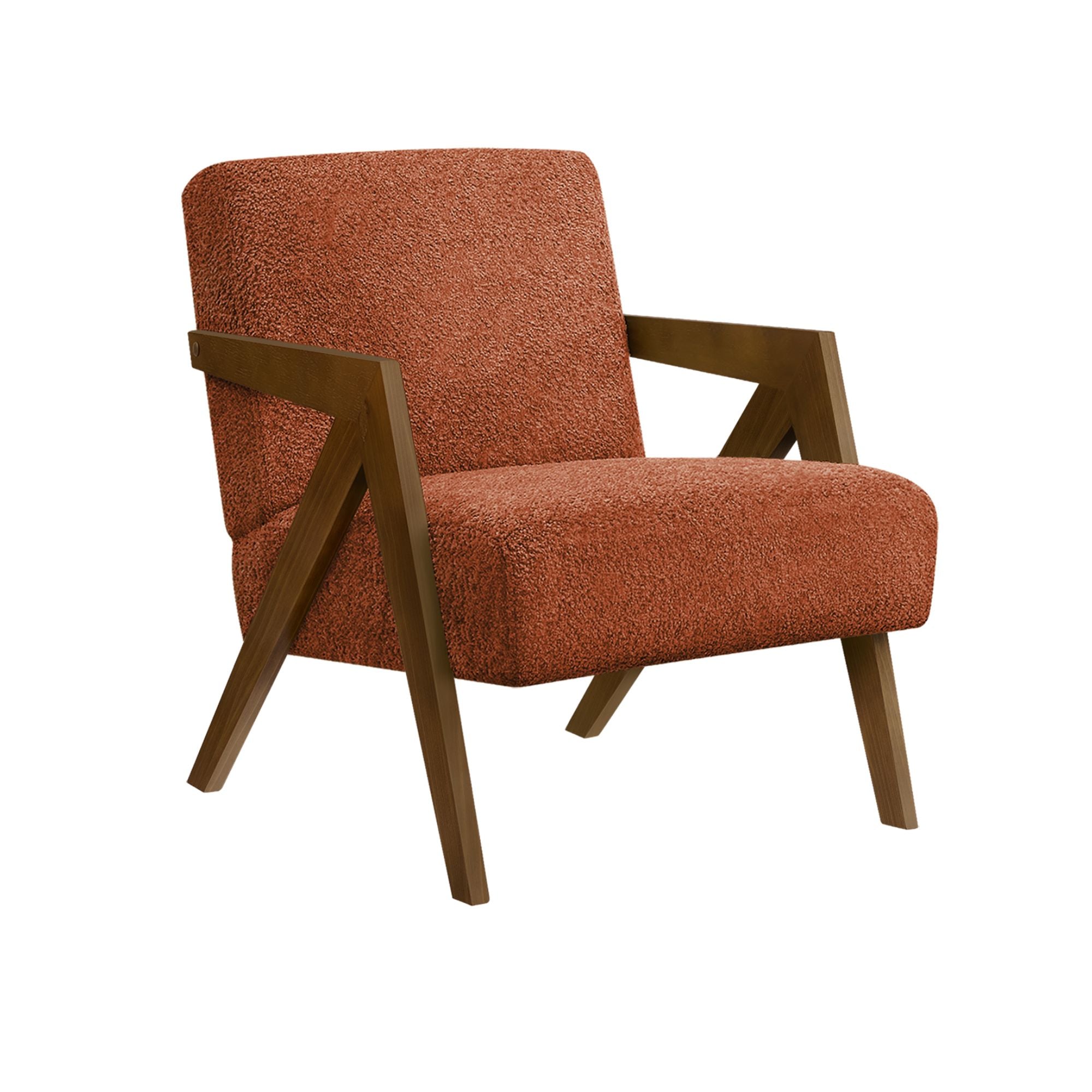 Red fabric accent chair with walnut wood legs, stylish Monarch Specialties accent chair for modern living spaces.