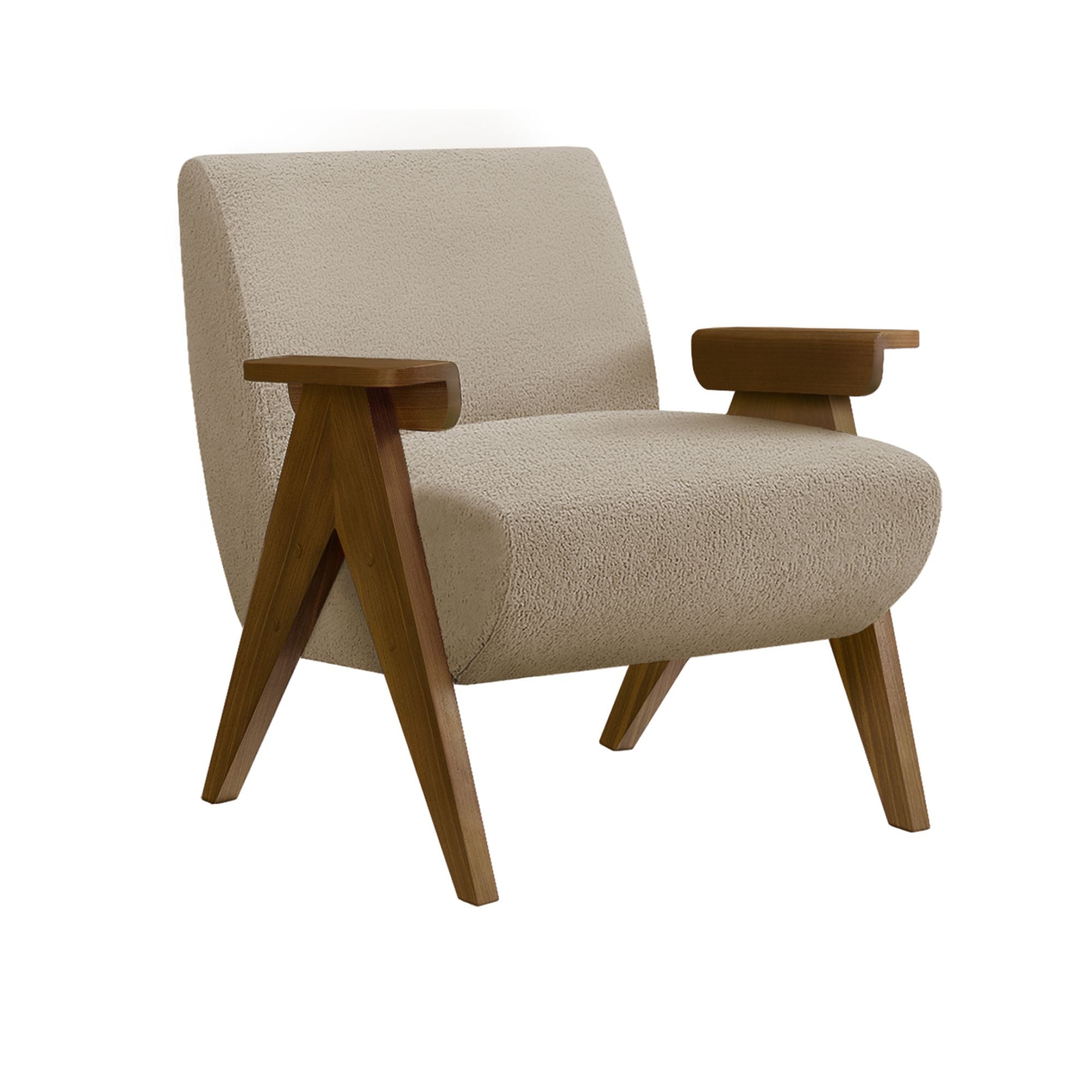 Beige fabric accent chair with walnut wood legs, modern design, Monarch Specialties living room furniture.