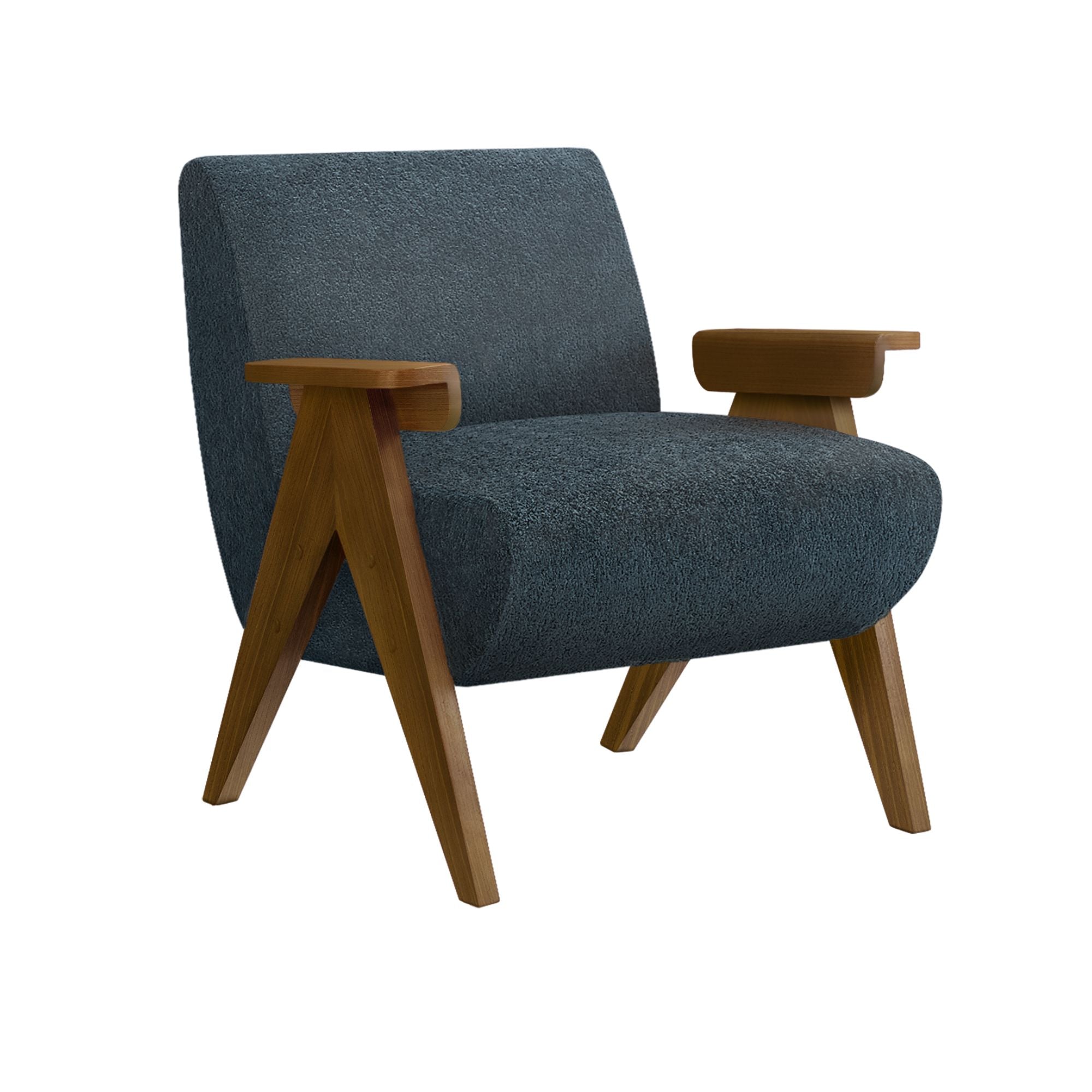 Blue fabric accent chair with walnut wood legs, stylish Monarch Specialties accent chair for modern living spaces.