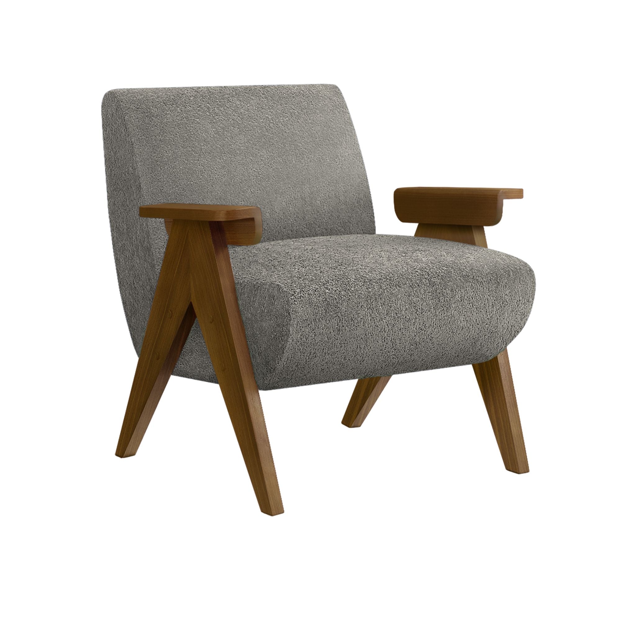 Grey fabric accent chair with walnut wood legs, stylish Monarch Specialties accent chair for living room decor.