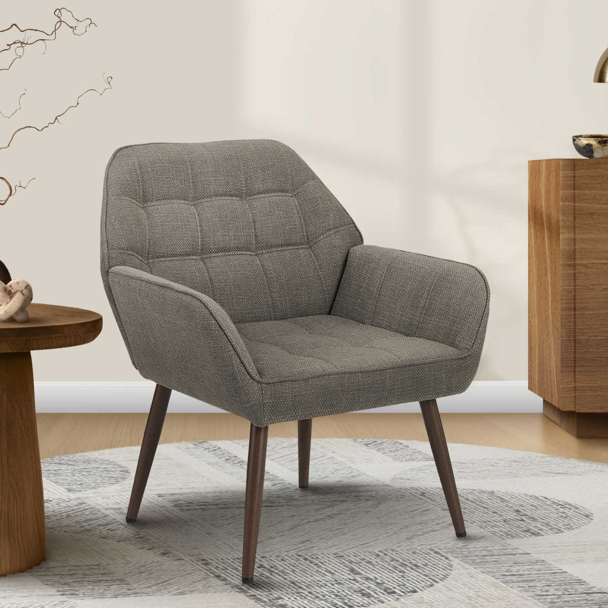 Light brown fabric accent chair by Monarch Specialties featuring a modern design and cushioned seating for stylish comfort.