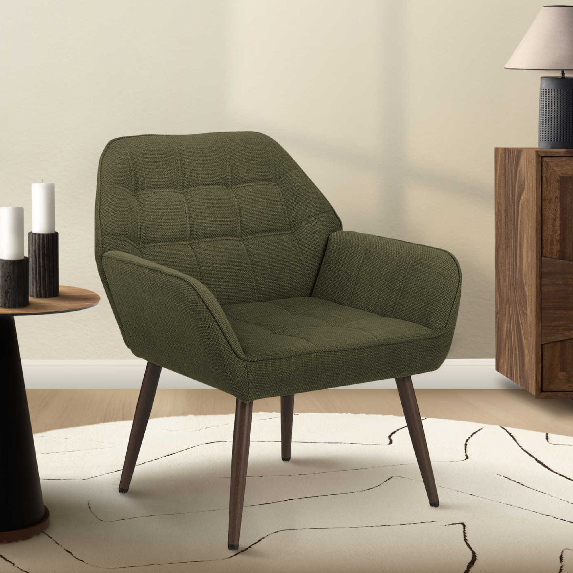 Green fabric accent chair by Monarch Specialties, stylish modern design with cushioned seat and backrest.
