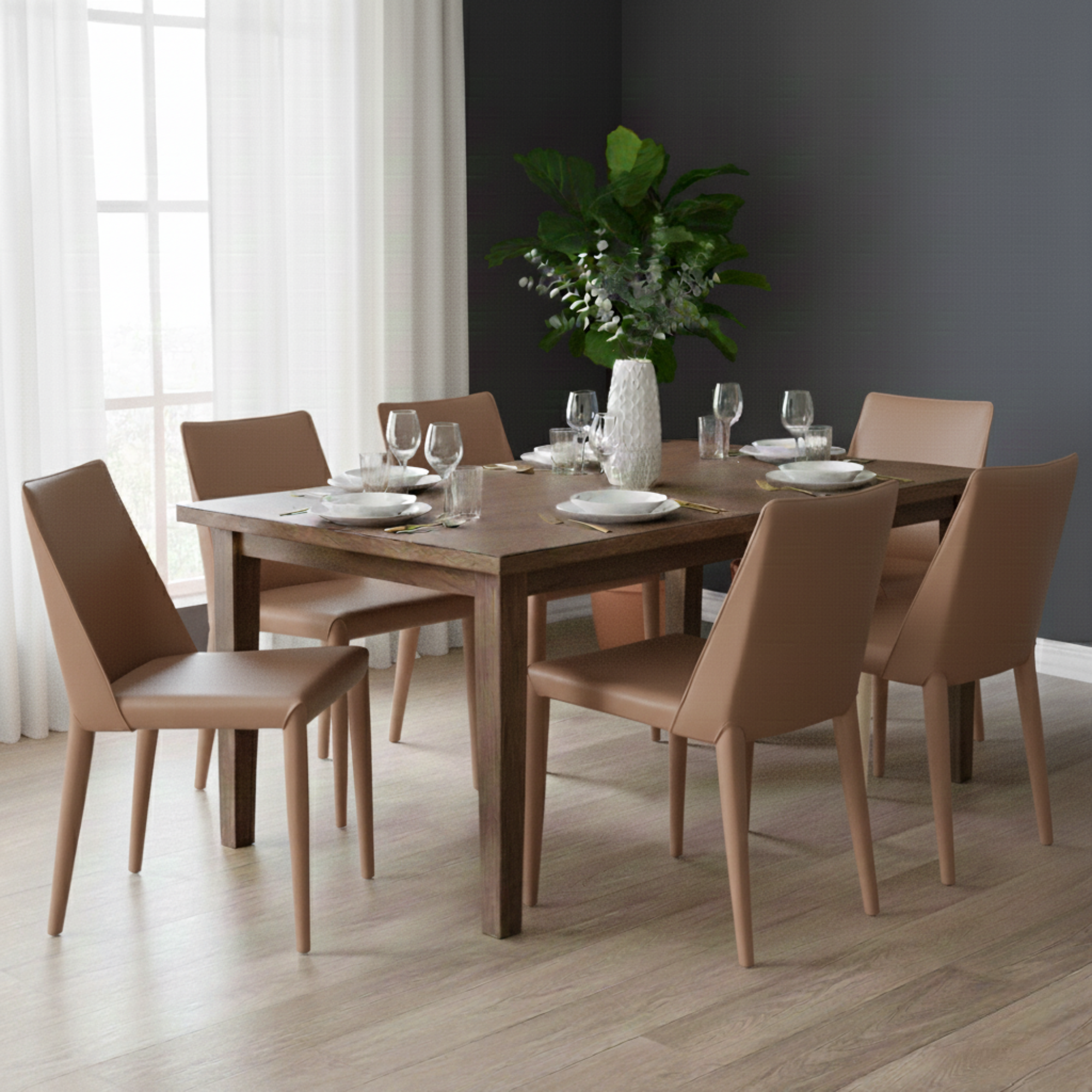 Set of Ace Dining Chairs in Mink fabric by Elite Living, showcasing modern dining room seating with sleek design.