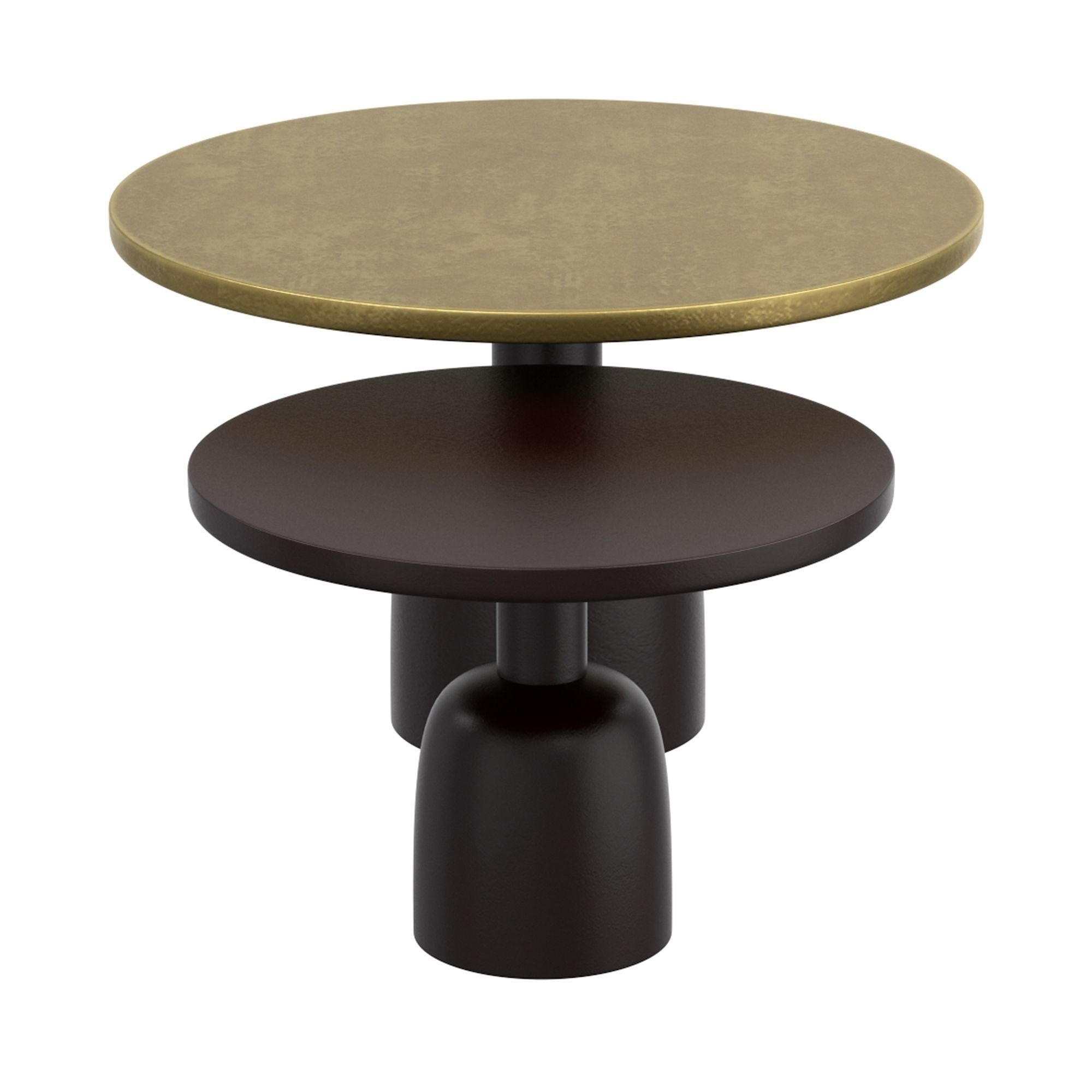 Adira 2-piece round coffee table set by World Wide with antique gold and black finish, featuring sleek modern design.