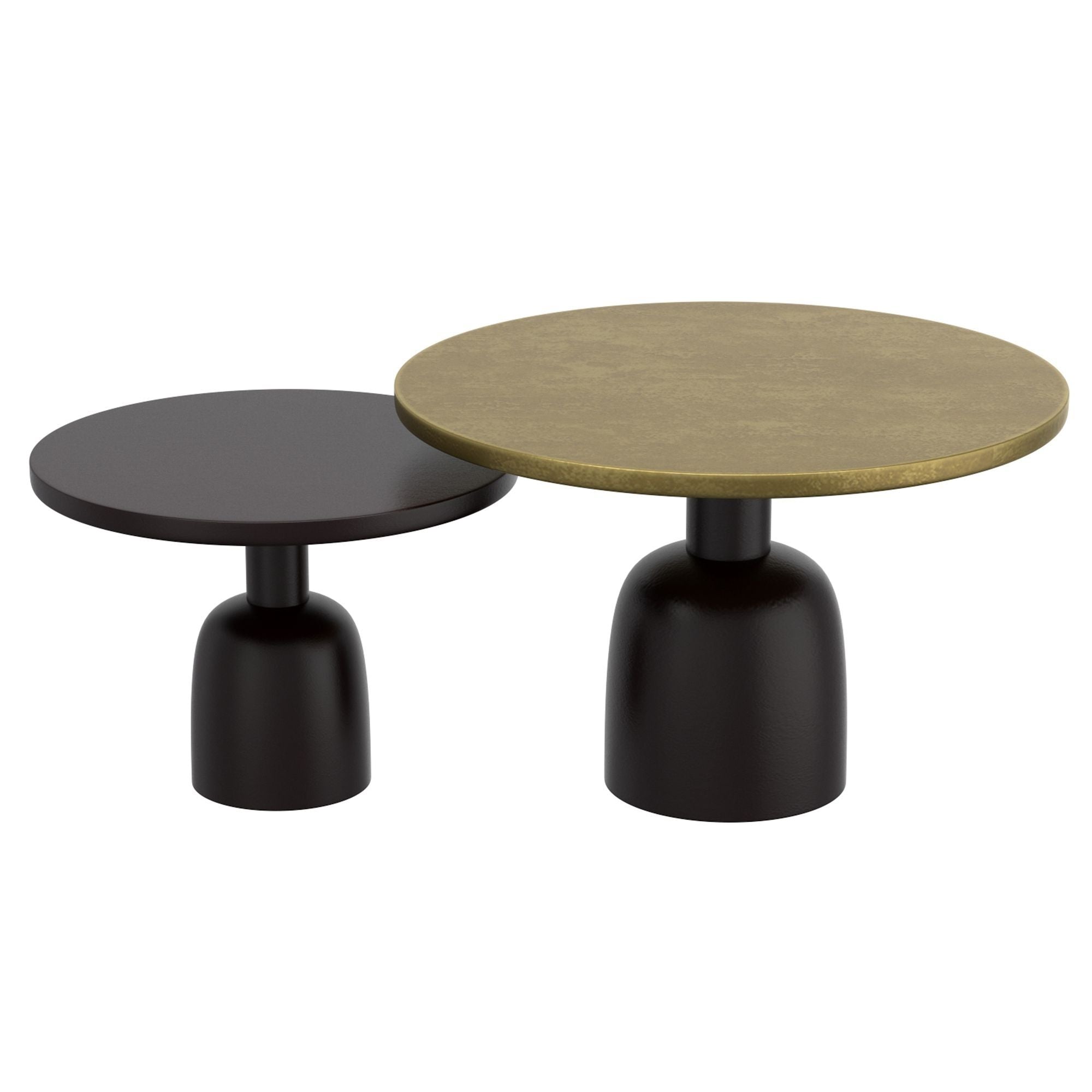 Adira 2-piece round coffee table set in antique gold and black, featuring stylish legs and a modern design by World Wide.