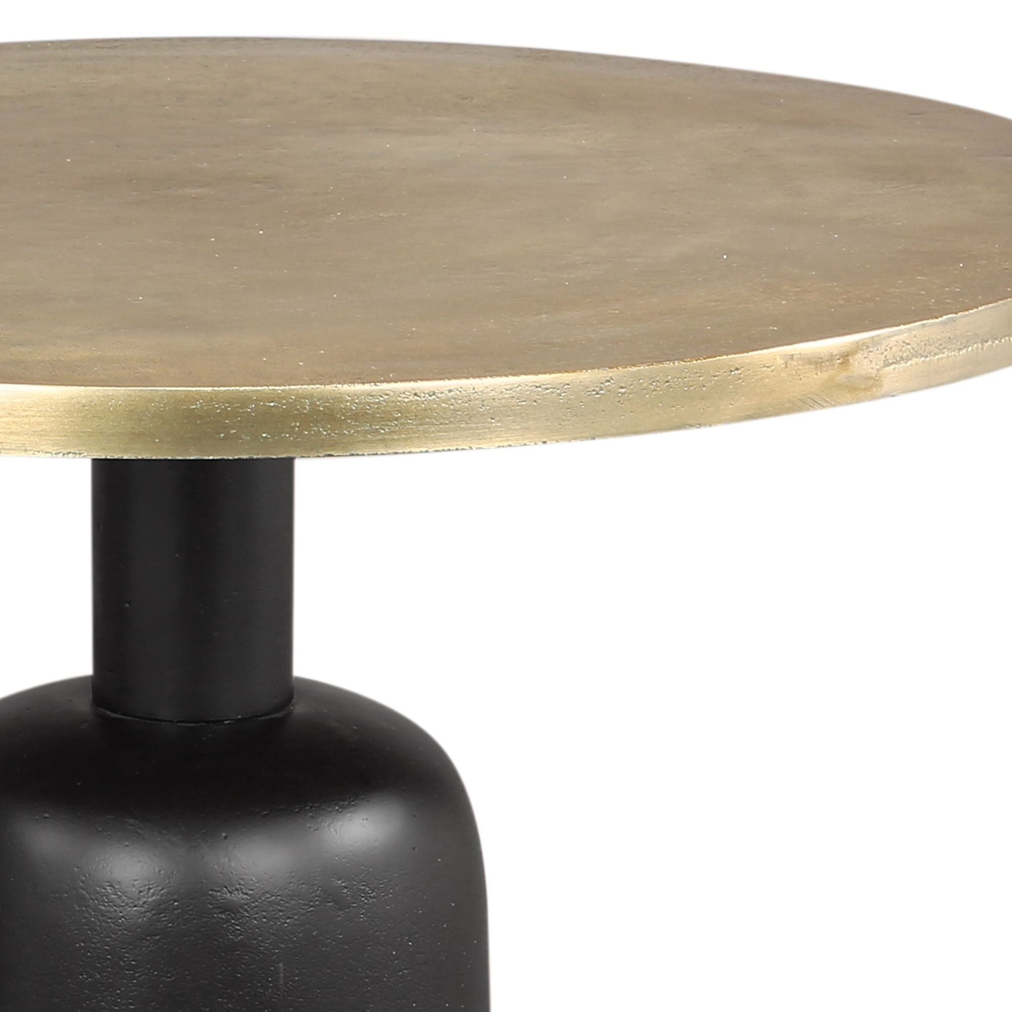 Two round coffee tables in antique gold and black finish, part of the World Wide Adira 2-piece table set, with sleek modern design.
