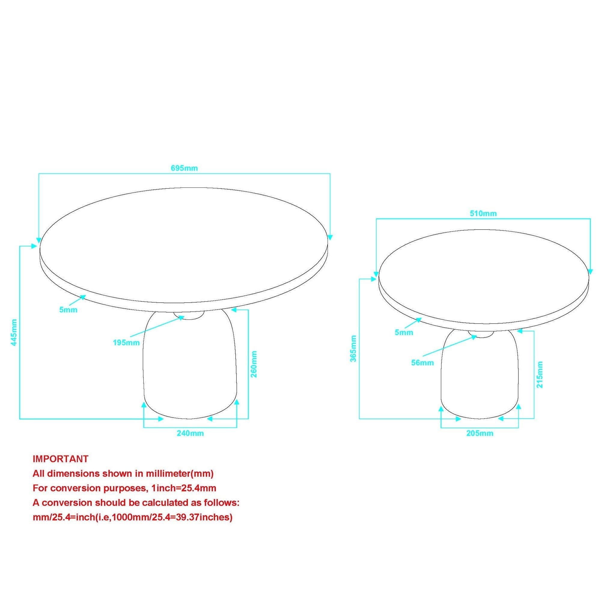 Adira 2-piece round coffee table set in antique gold and black with sleek, modern design and smooth surfaces.