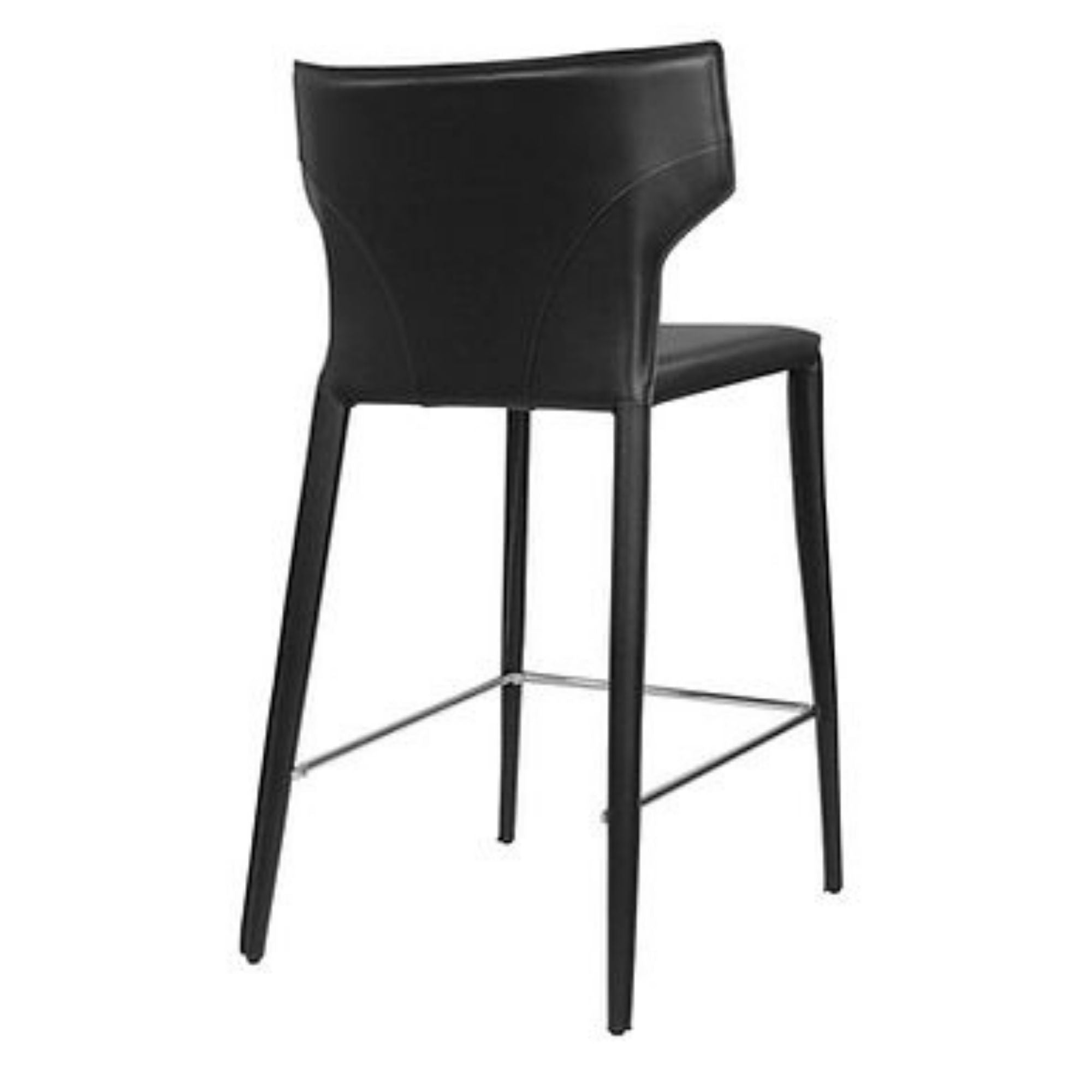 Black Adoro counter bar stools by Elite Living, featuring sleek design and modern style with cushioned seats and metal legs.