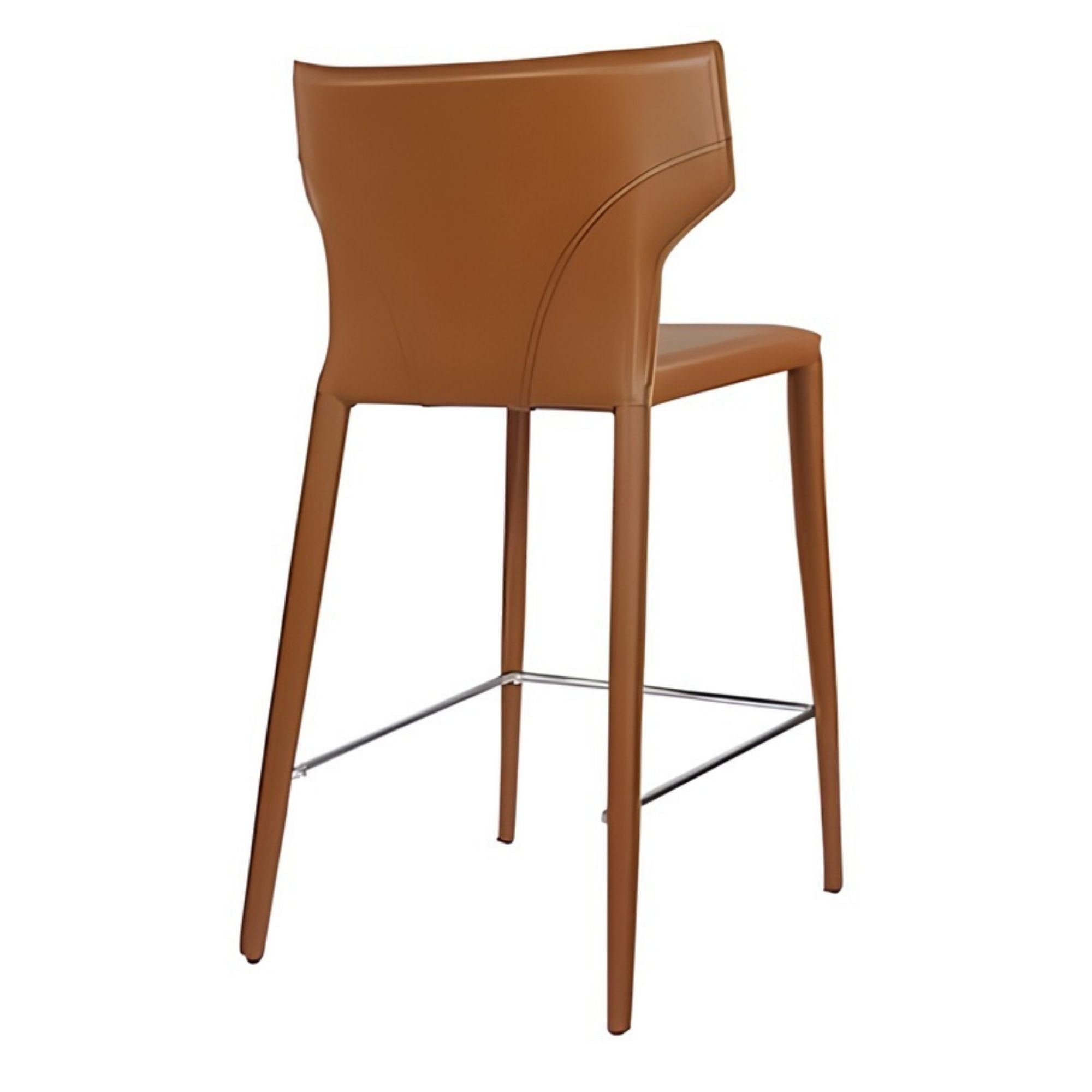 Elite Living Adoro Counter Bar Stools in Cognac with cushioned seats and sleek metal legs, perfect for modern kitchen or bar area.