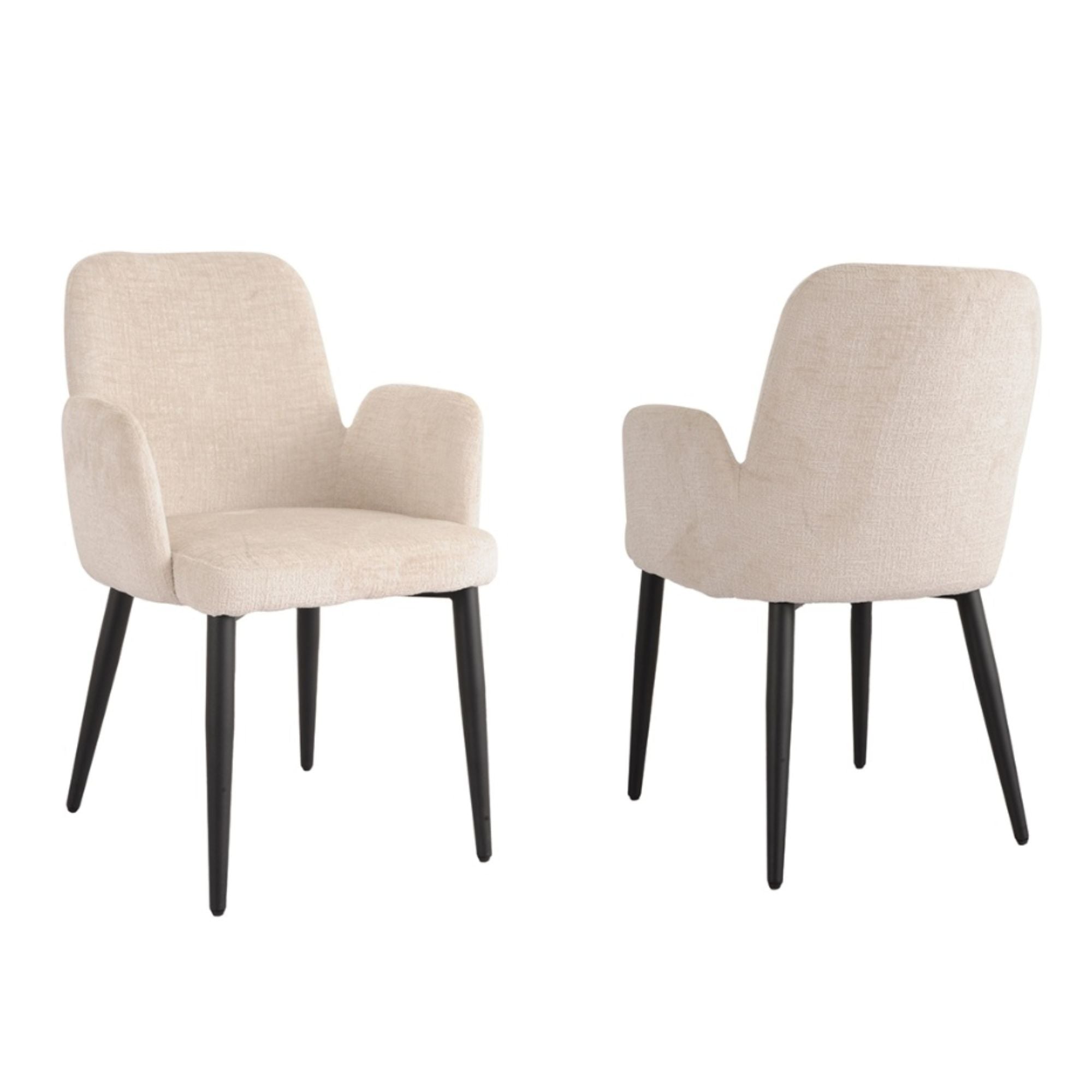 Set of two beige Allora dining chairs by Brassex featuring modern design and cushioned seats.