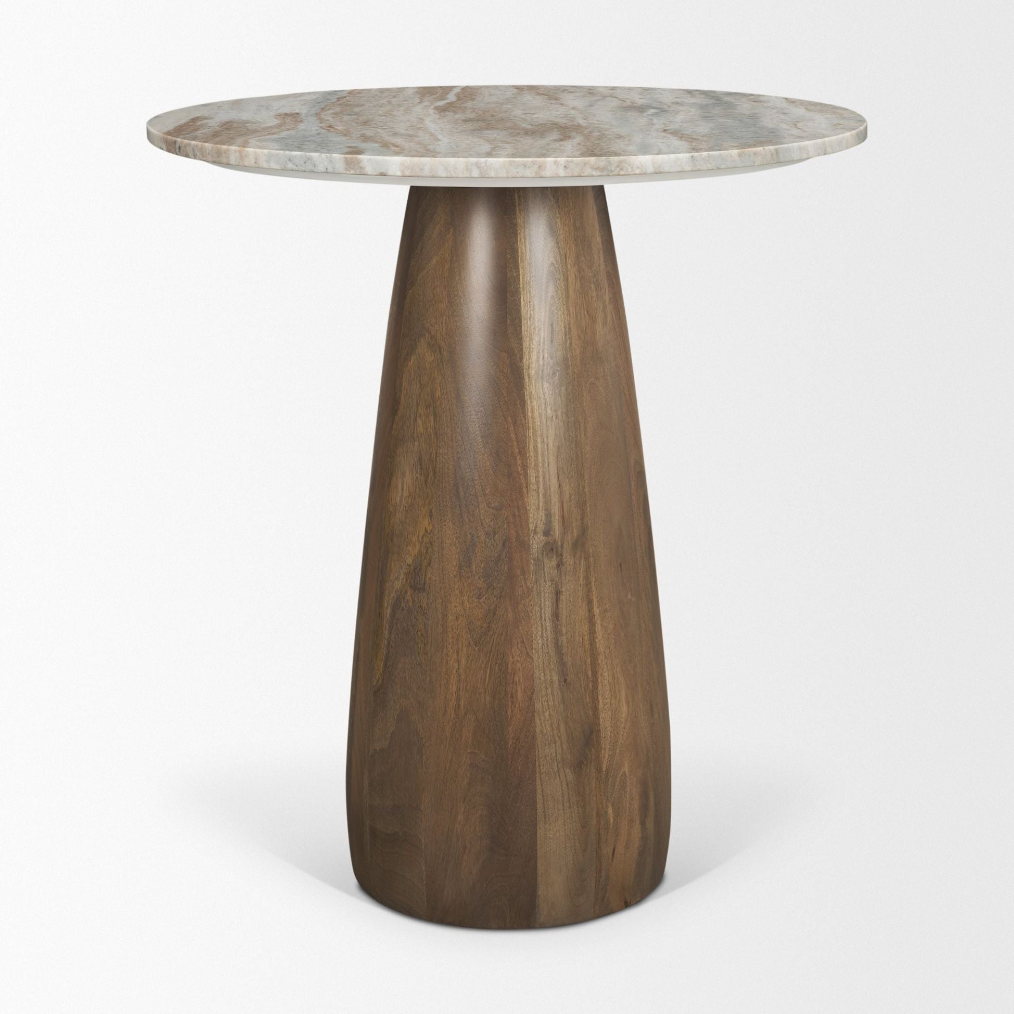 Mercana Allyson 32-inch pink marble top dining bistro table with sleek metal legs, ideal for small dining spaces.