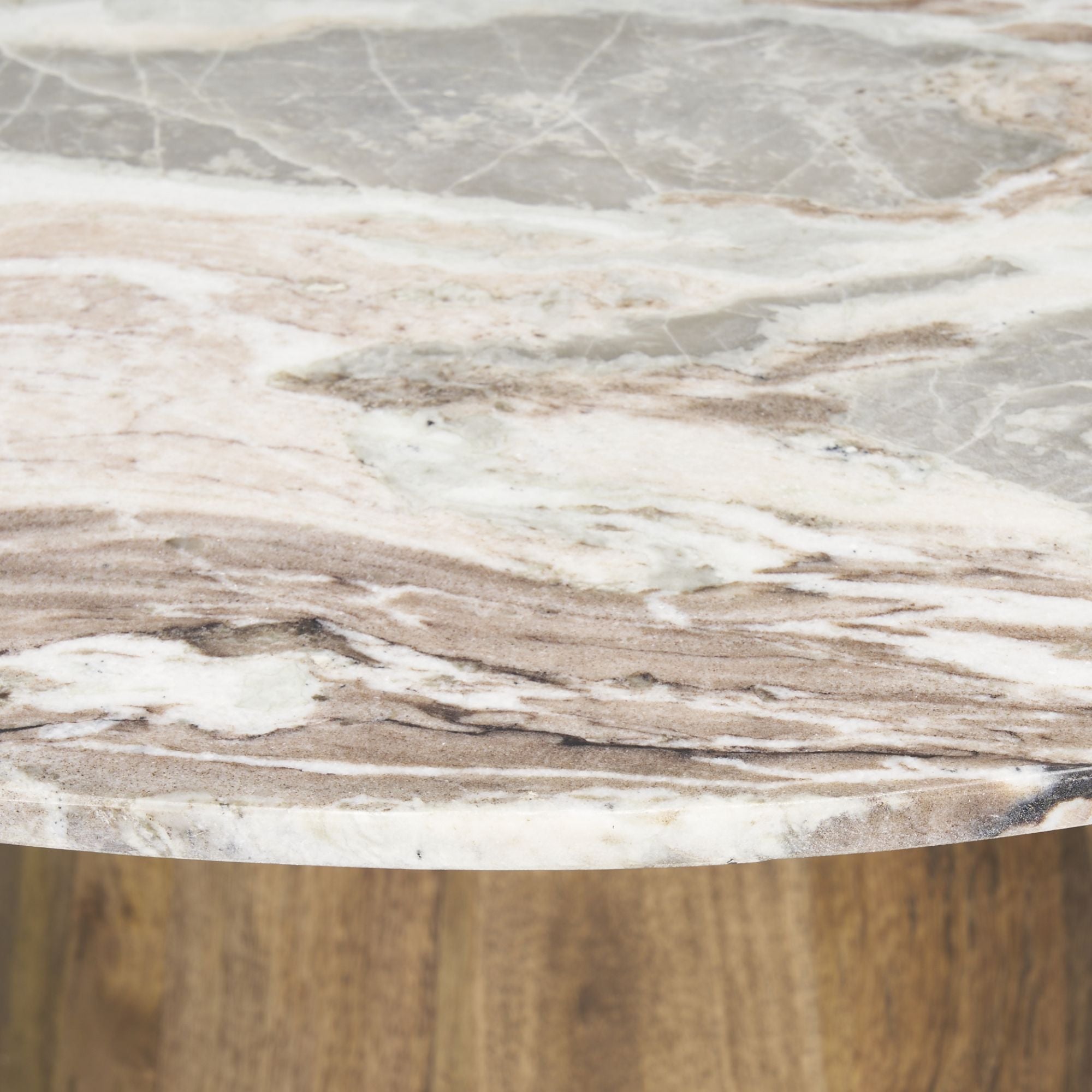 Mercana Allyson 54-inch pink marble top dining table with sleek modern design and sturdy metal legs.