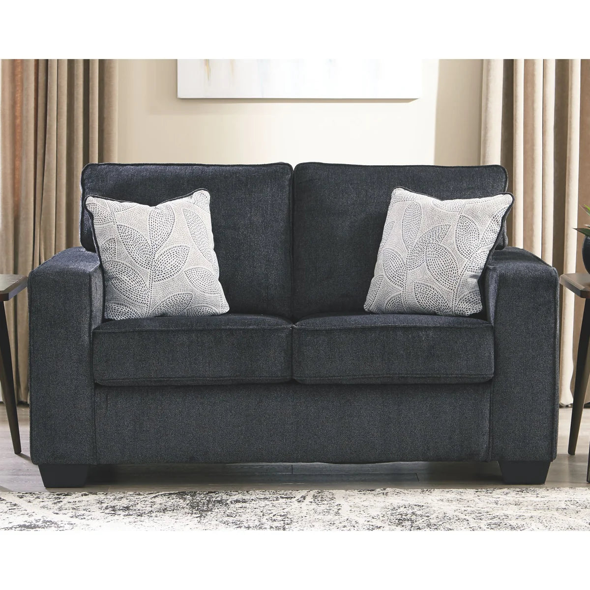 Signature Design by Ashley Ashley Altari fabric loveseat in slate, showing a modern, cushioned two-seater with textured upholstery.