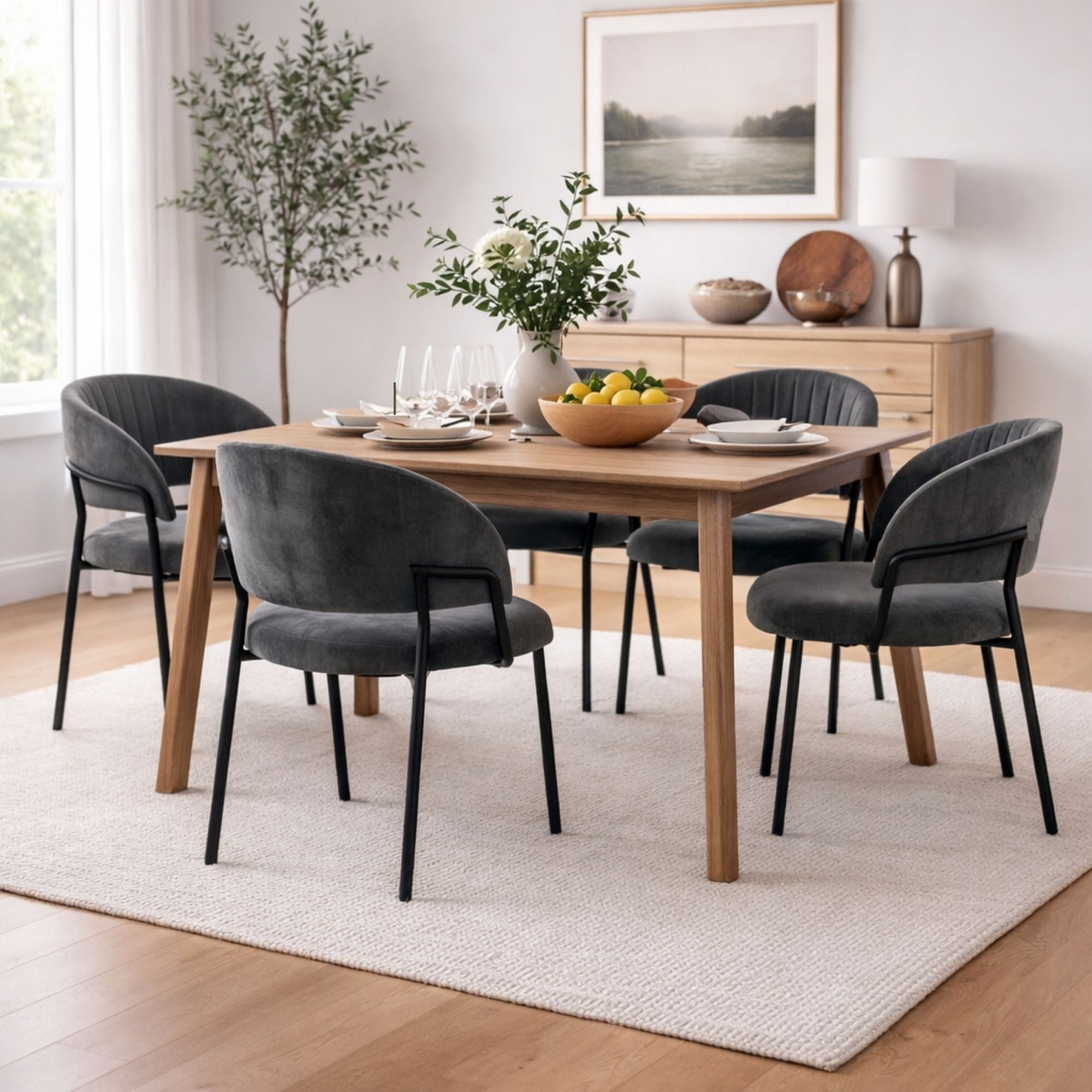 Set of two black Amanda dining chairs by Elite Living with sleek modern design, featuring cushioned seats and wooden legs.