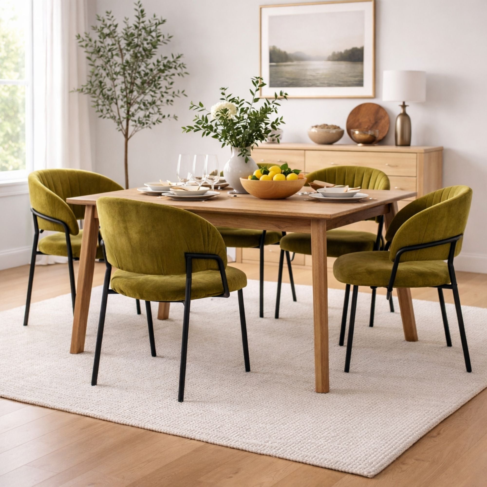 Set of two green Amanda dining chairs by Elite Living, featuring padded seats and modern wooden legs for stylish dining room decor.