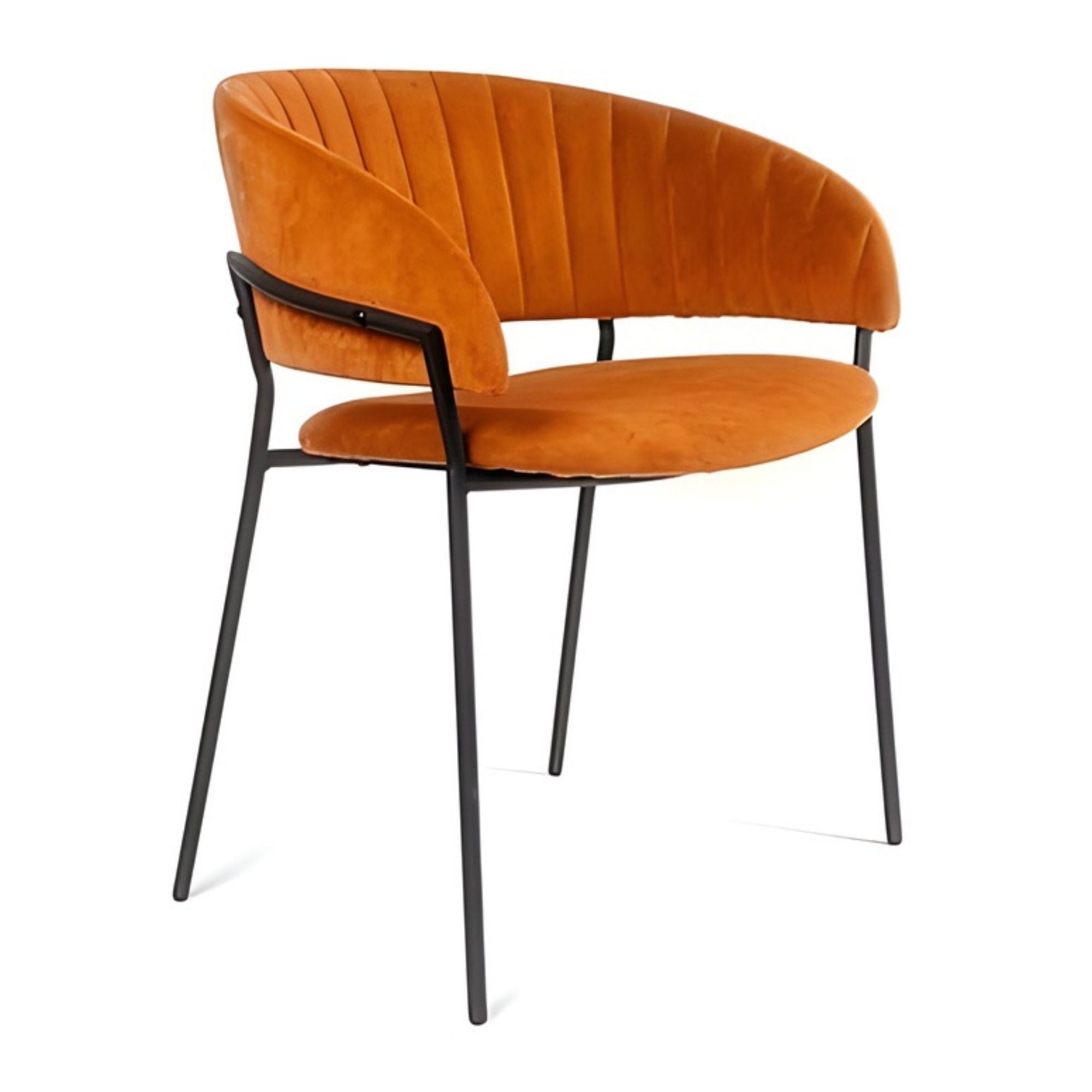 Pair of orange Amanda dining chairs by Elite Living, featuring modern design with cushioned seats and wooden legs.