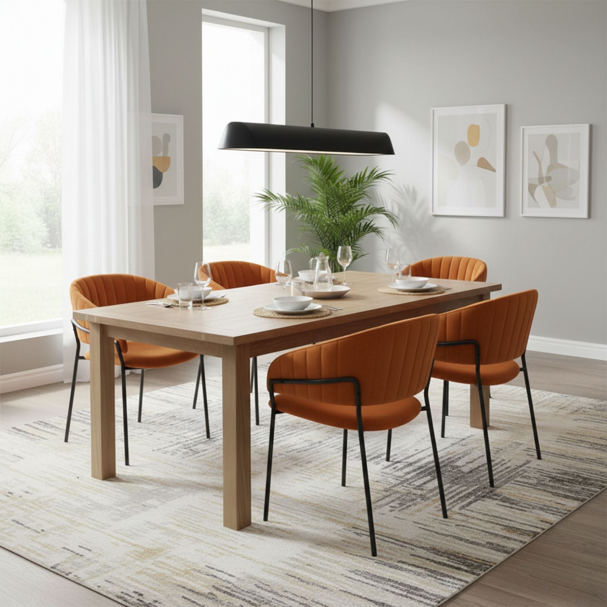 Set of two orange Amanda dining chairs by Elite Living featuring modern design and comfortable upholstered seats.