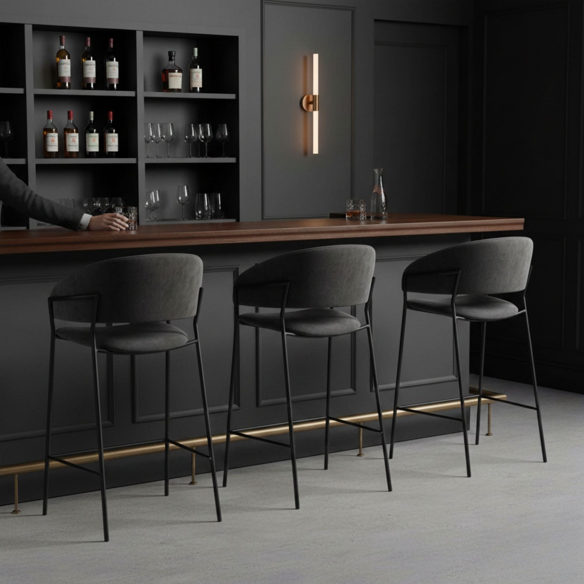 Black Amanda stool from Elite Living, a stylish counter bar stool with a sleek design, shown in a set.