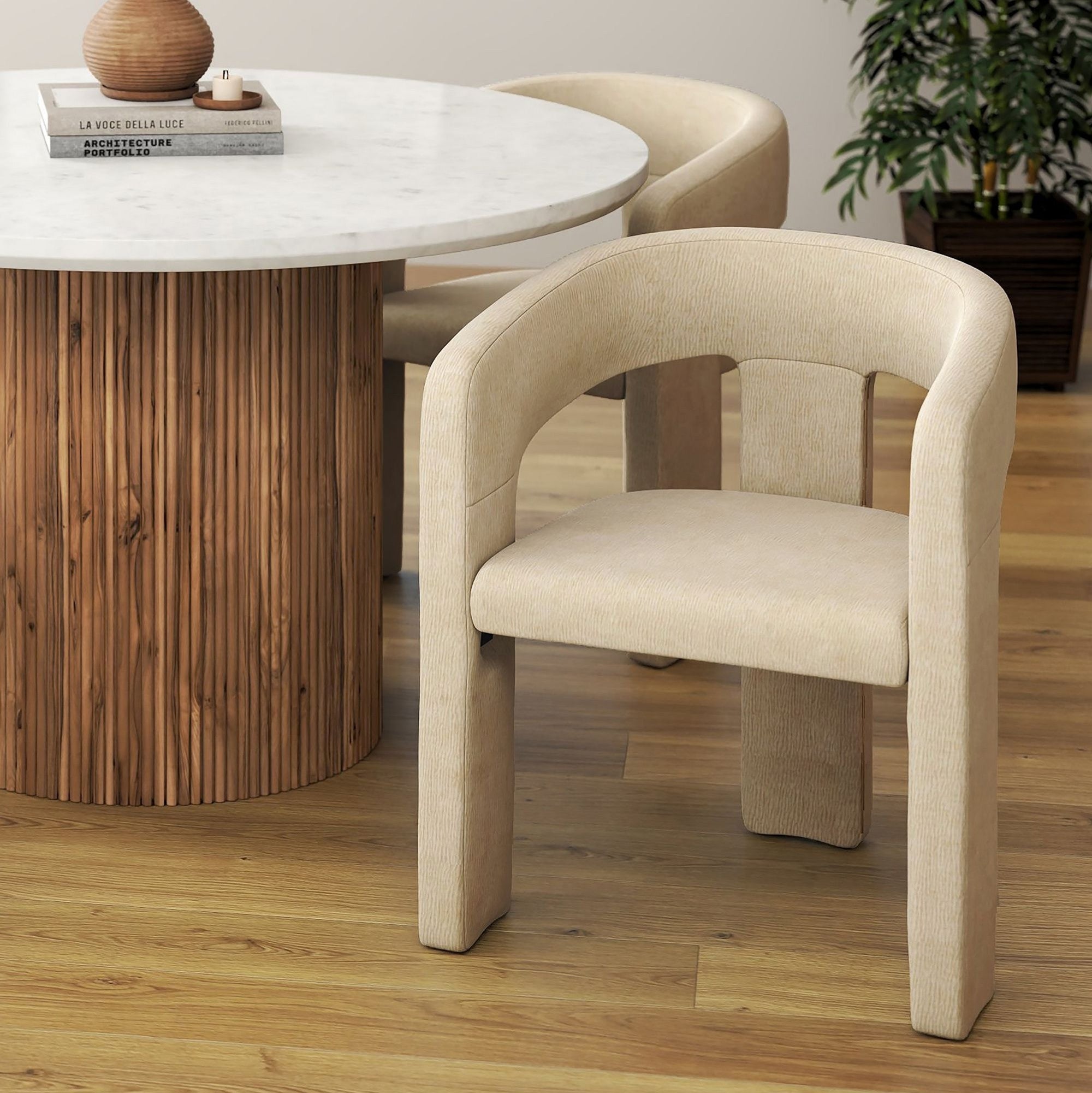 Chaise de salle à manger Caspian moderne du milieu du siècle, couleur sable (lot de 2)
