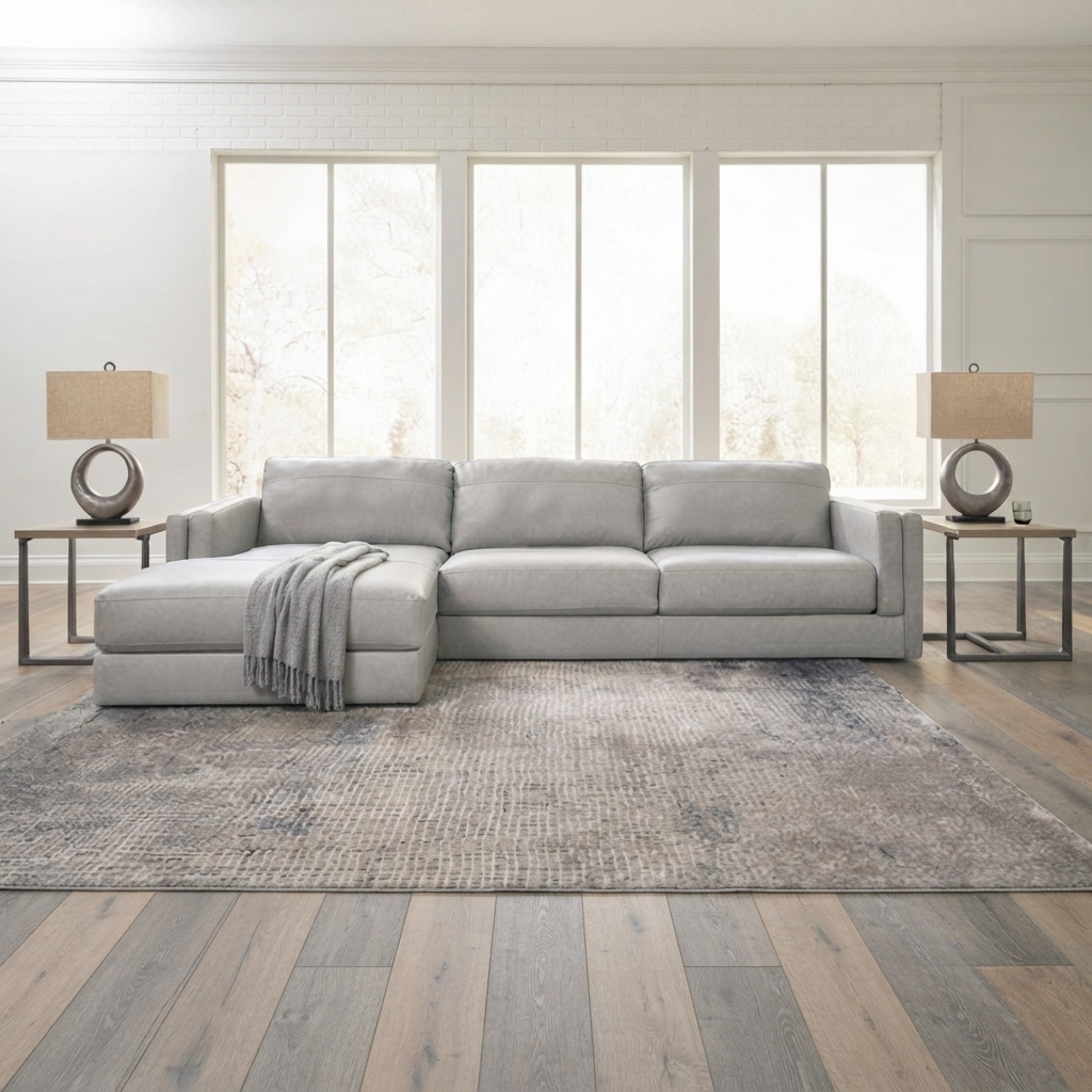 Amiata 2-Piece Leather Sectional with Chaise Light Grey