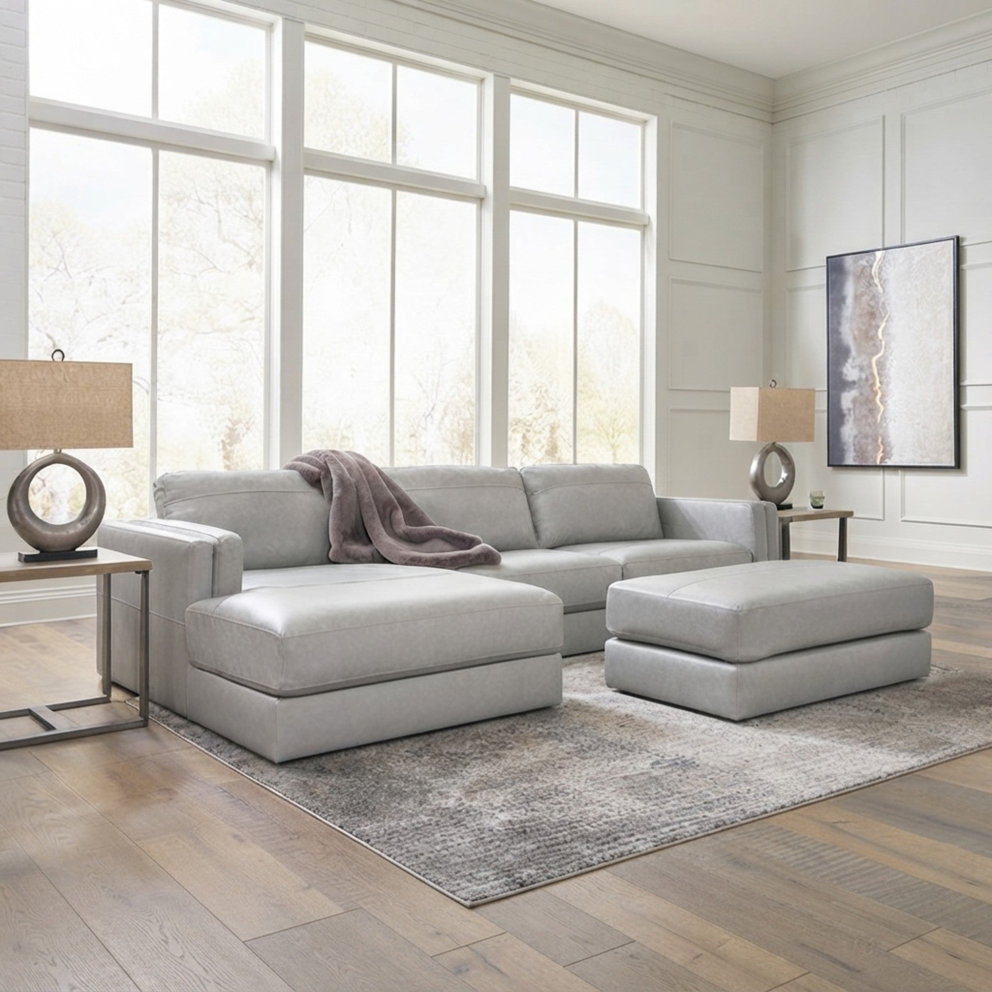 Amiata 2-Piece Leather Sectional with Chaise Light Grey