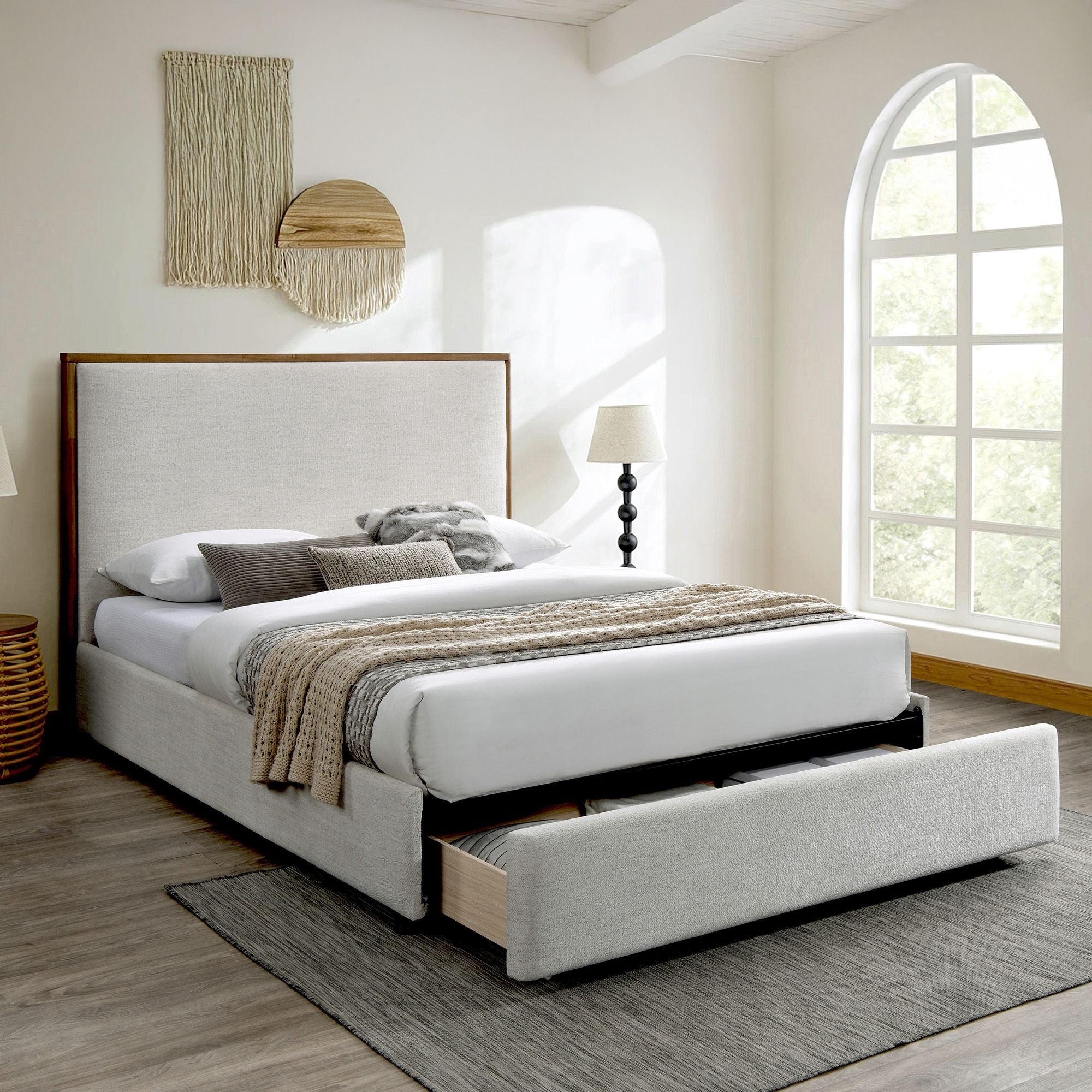 Andover Platform Bed with Drawer in Oat