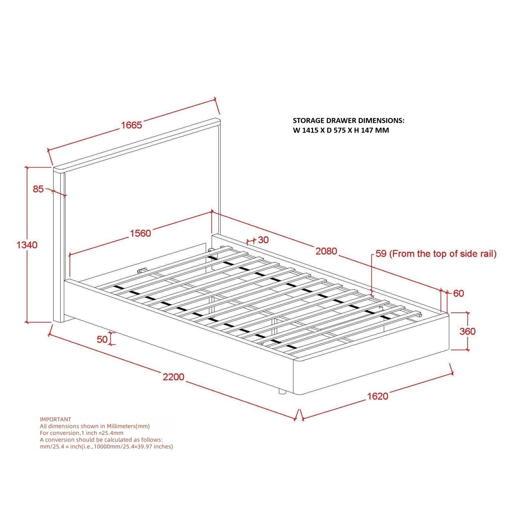Andover Platform Bed with Drawer in Oat