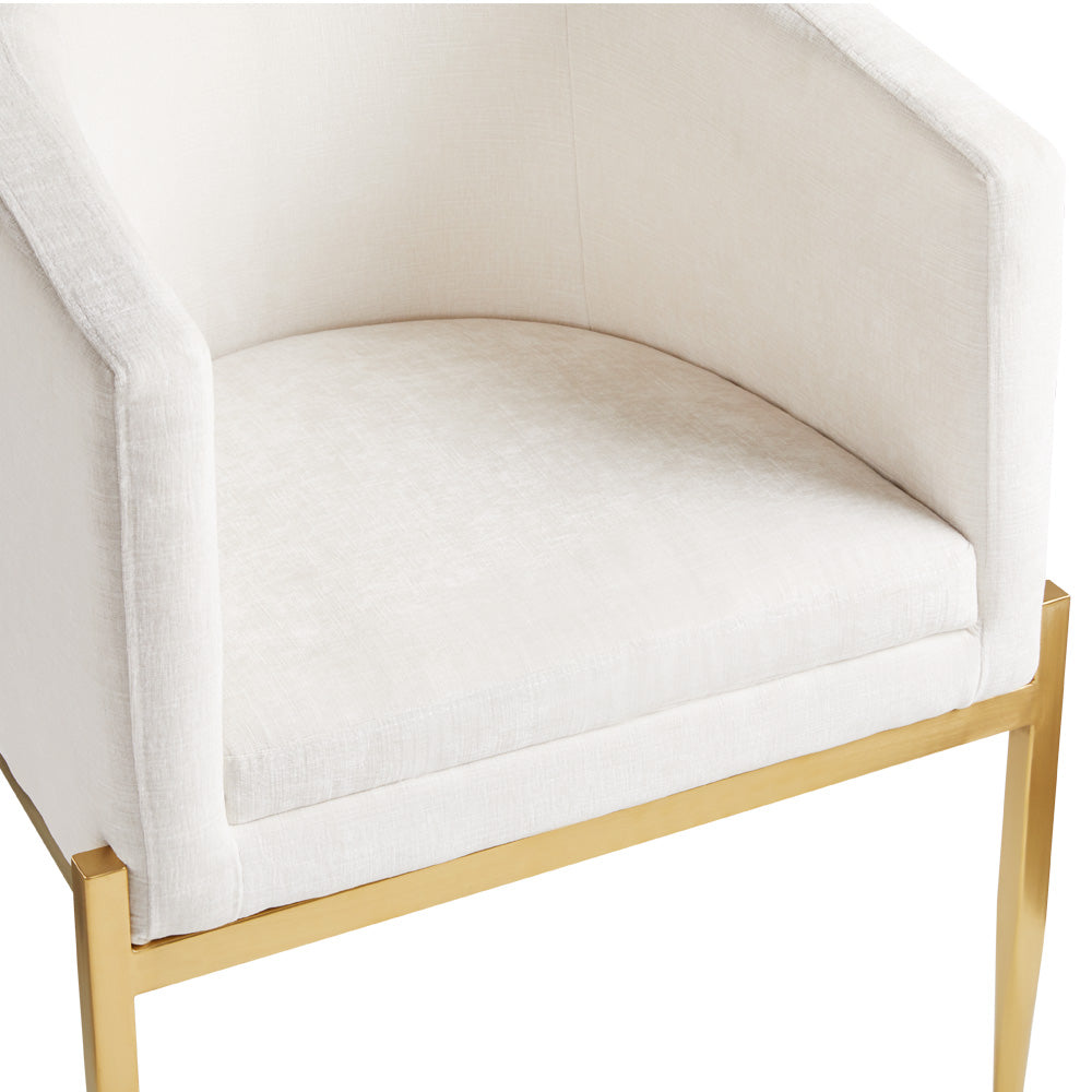 Xcella Anton brushed gold accent chair with ivory seat, modern design, and stylish gold finish for elegant home decor.