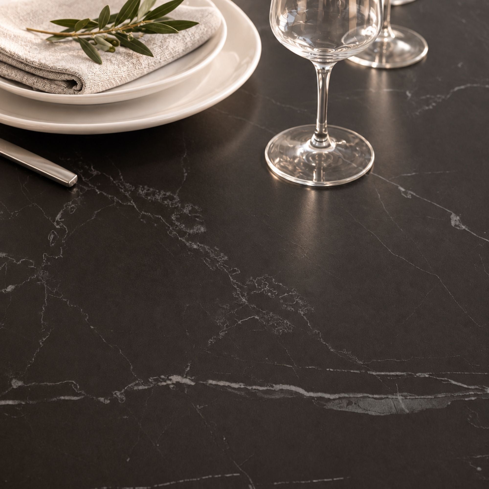Arden Sintered stone Extendable Dining Set Marbled Black & Light Grey