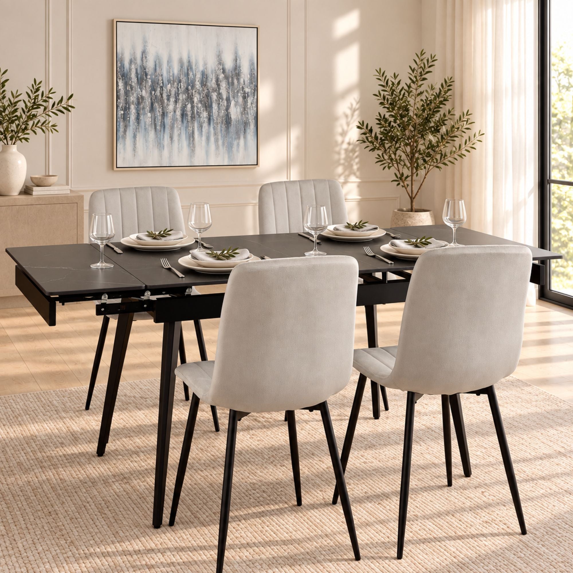 Arden Sintered stone Extendable Dining Set Marbled Black & Light Grey