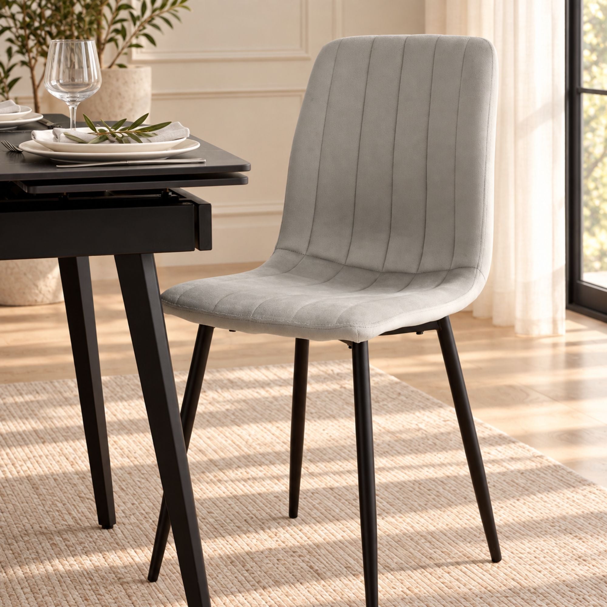 Arden Sintered stone Extendable Dining Set Marbled Black & Light Grey
