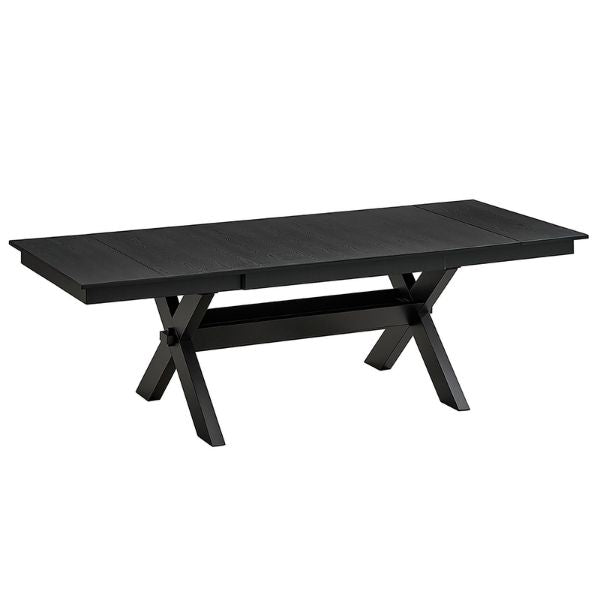 World Wide Argyle extendable dining table set in black, shown with table and six dining chairs