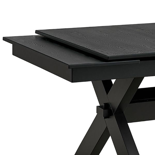World Wide Argyle extendable dining table set in black, shown with dining chairs and 66–94 inch table range