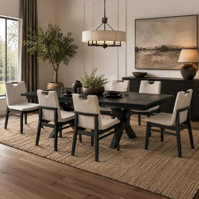 World Wide Argyle extendable dining table set in black, 66 to 94 inches, with matching dining chairs