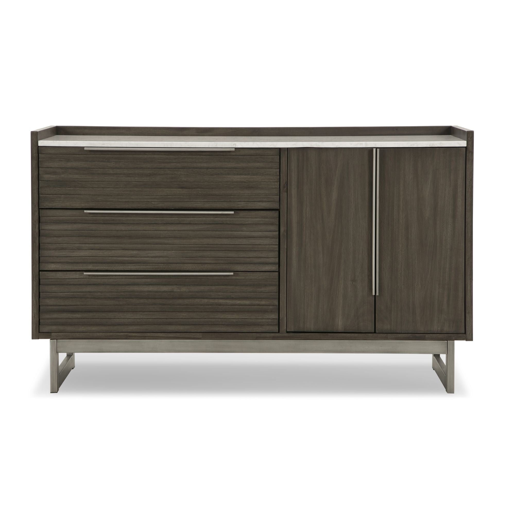 White marble top dresser in grayish brown and white from Signature Ashley's Arkenton bedroom set.