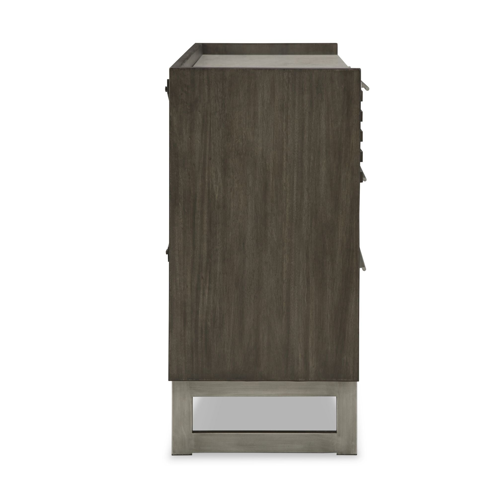 White marble top dresser by Signature Ashley with grayish brown and white finish, featuring sleek storage drawers.